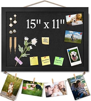 Black Bulletin Boards Cork Board with Felt, 15"x11" Small Display Pin Board Vision Board for Walls, Jewelry, Notes, Collection, Photos, Office, Wood FramedBlack & FeltBlack, 1pc