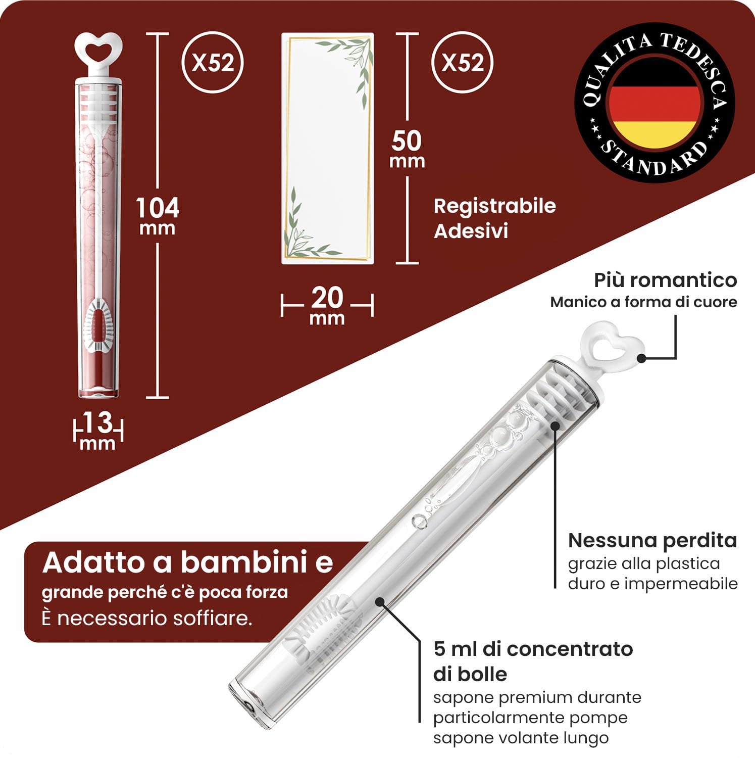 Weidebach® 52x Bolle romantiche per Matrimonio Perfetta Decorazione per Foto indimenticabili, incl. 52 Adesivi su Cui Scrivere, bomboniere