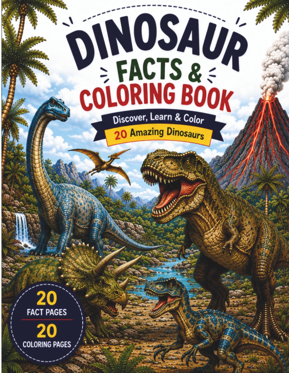 Dinosaur Facts & Coloring Book: A Fun Dinosaur Coloring Book for Kids Ages 6–10 Featuring 20 Amazing Dinosaurs to Discover, Learn, and Color (The Discover, Learn & Color)