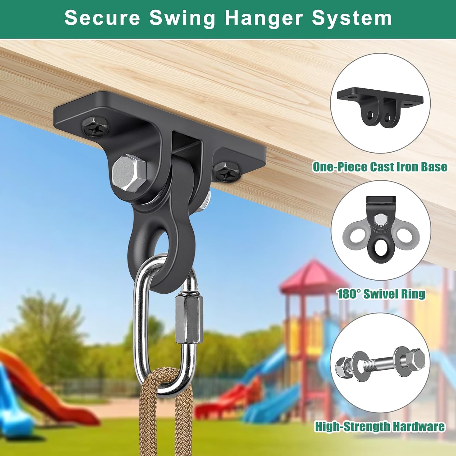 SELEWARE Heavy Duty Swing Set Brackets Kit with 2 A-Frame Swing Set Brackets, 4 Swing Hangers & 2 Swing Seats for Backyard Playground, DIY Outdoor Kids Playset, Mounting Hardware Included