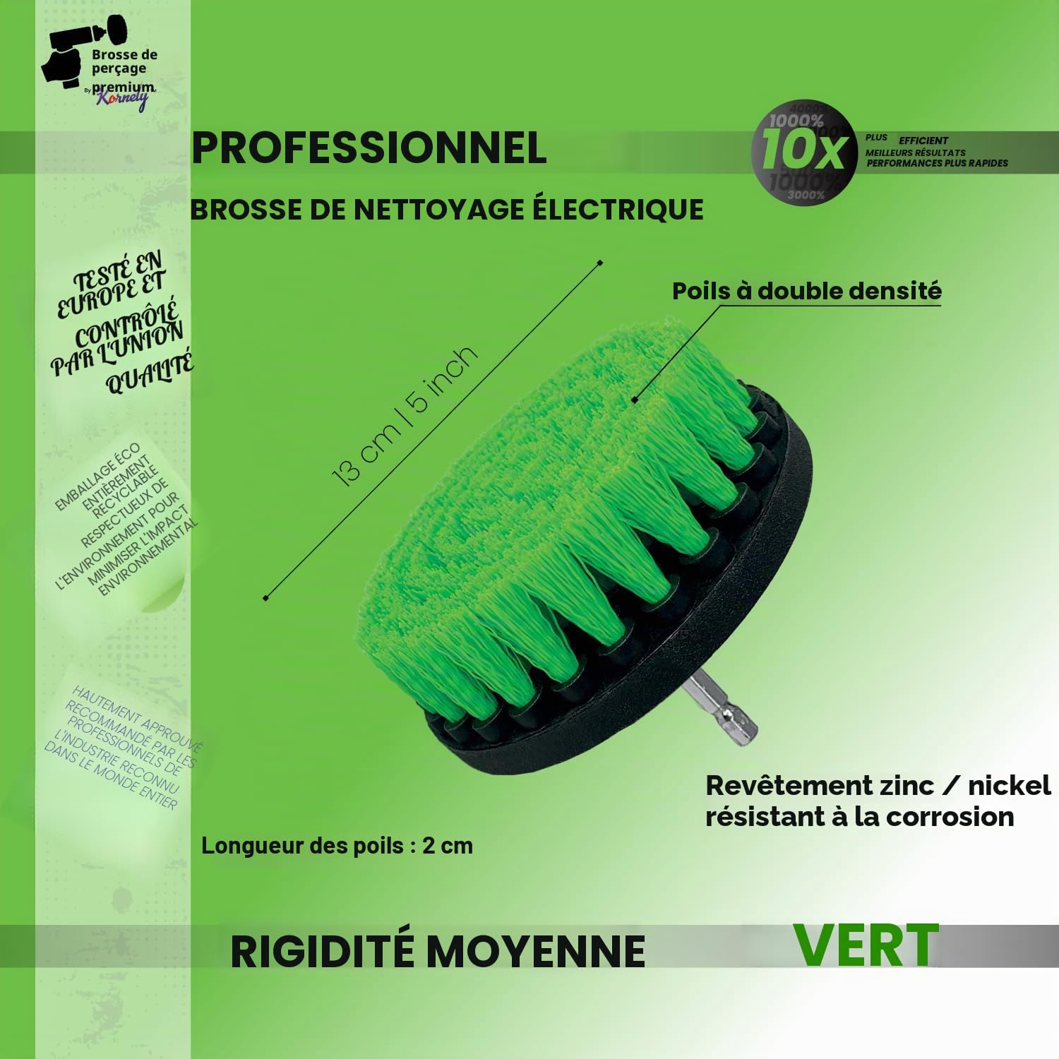 Brosse de Perceuse Premium – Mi-Dure 5 pièces (13/10/8,5/5 cm + rallonge 15 cm) | Brosse Anti-Rayures pour Plans de Travail, Plaques, Fours et Linoléum