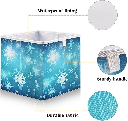 Miniatura 3 de Blue Winter Christmas Snowflake Cube Storage Bin Fabric Storage Cubes Foldable Storage Box Large Closet Organizers Baskets Containers for Shelves