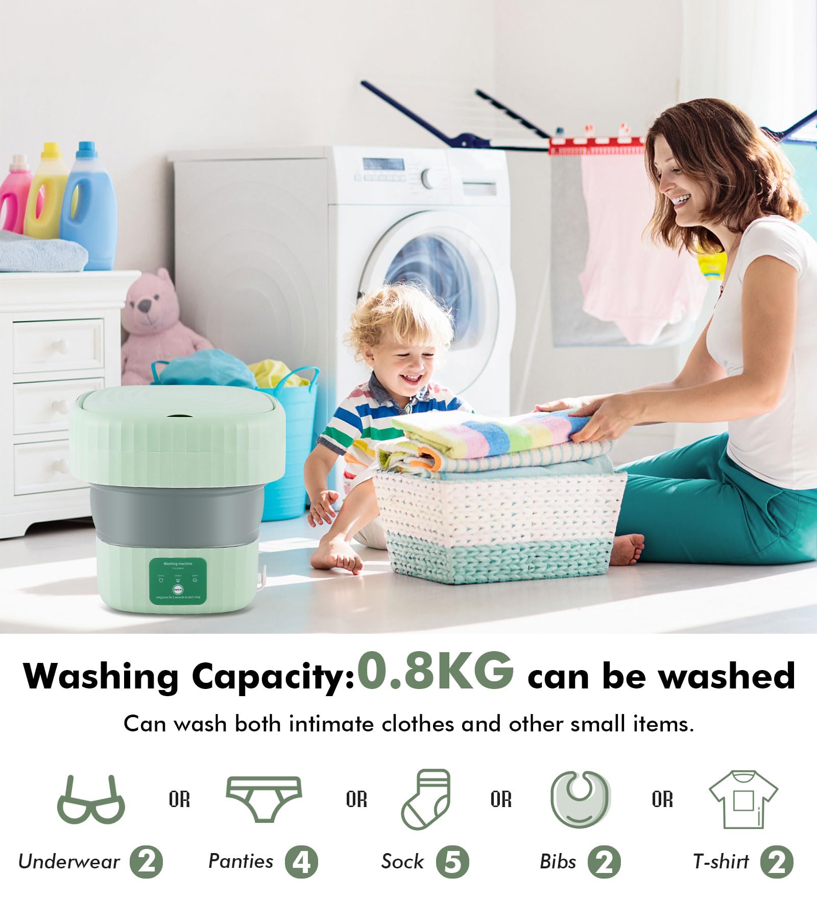 Meticuloso Portable Washing Machine, Mini Washer, Foldable Small Washer for Underwear, Socks, Baby Clothes, Towels, Delicate Items, in Apartment, Dorm, Camping, Trips and RVs(NO BASKET)