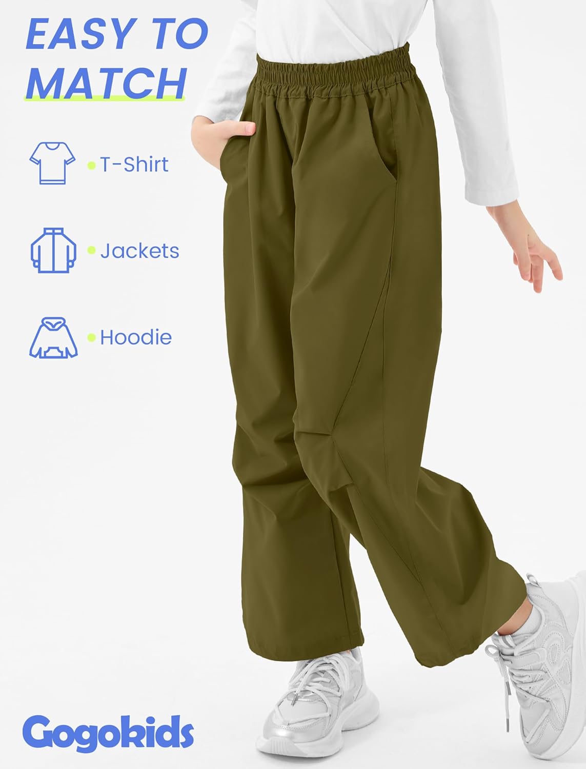 Gogokids Boys Girls Hiking Pants Waterproof Quick Dry Cargo Pants Casual Athletic Pants Lightweight Outdoor Camping for 4-12Y - Image 6