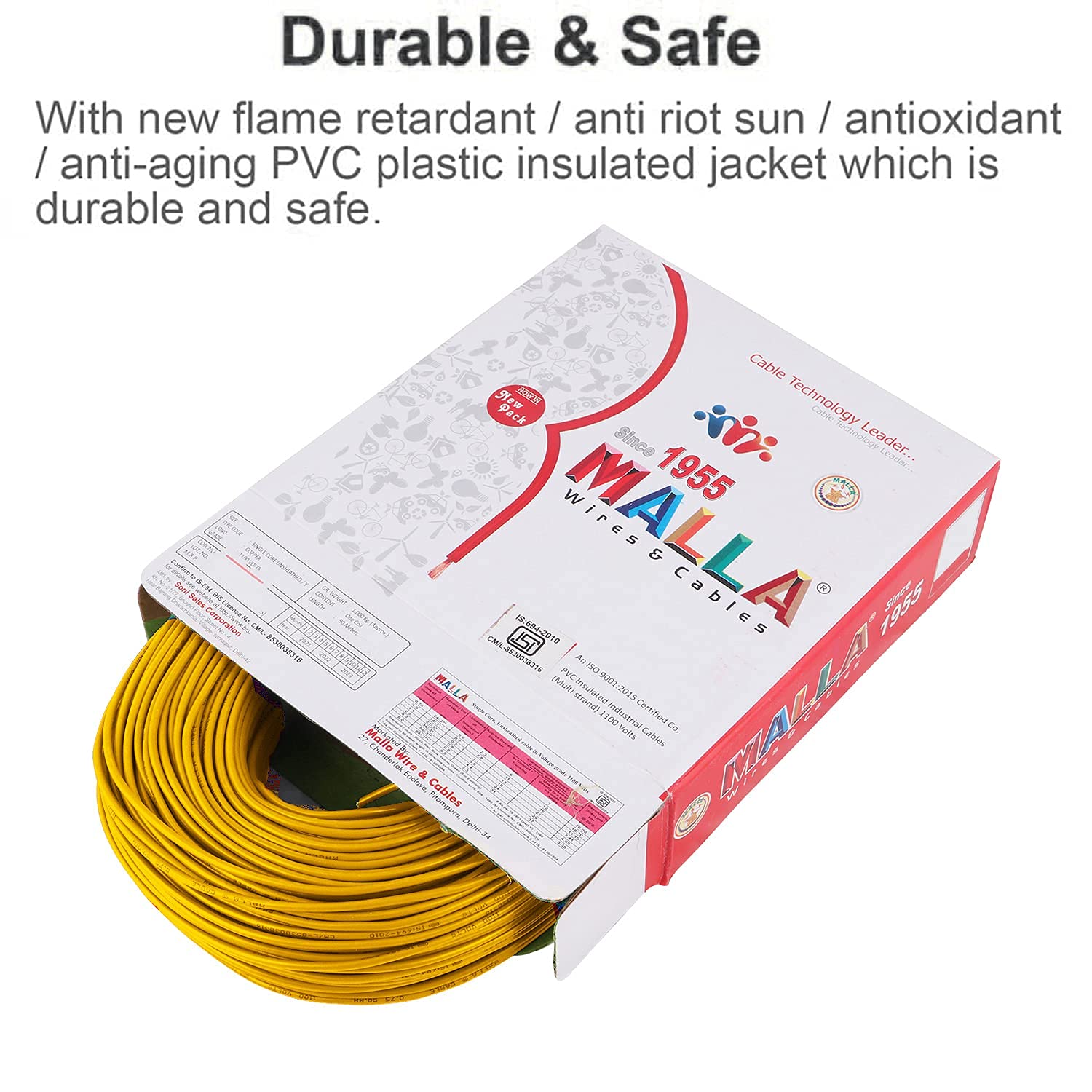 MALLA Copper Wire with Triple Layer PVC Coating, Single Core Flexible Electric Cable for Domestic & Industrial Connections (1.0 mm, 90m Long, Yellow, 2 Pcs), (MLWC06_2) — Amazon image 2