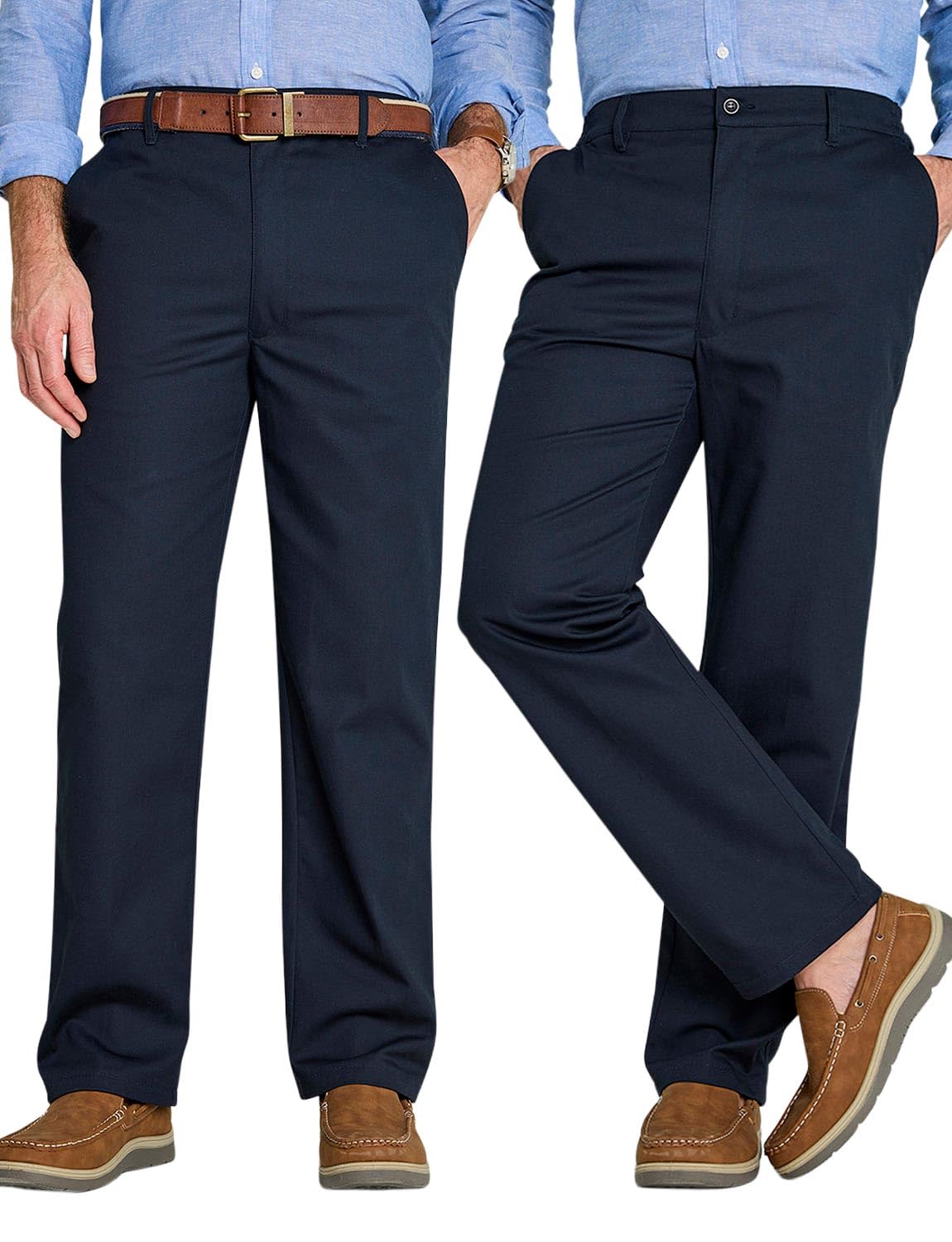 Chums Men's Navy Cotton Chino Trousers (Pack Of 2) Durable And Practical Stretch Fabric Pants With Stain And Water-Resistance 44W / 31L