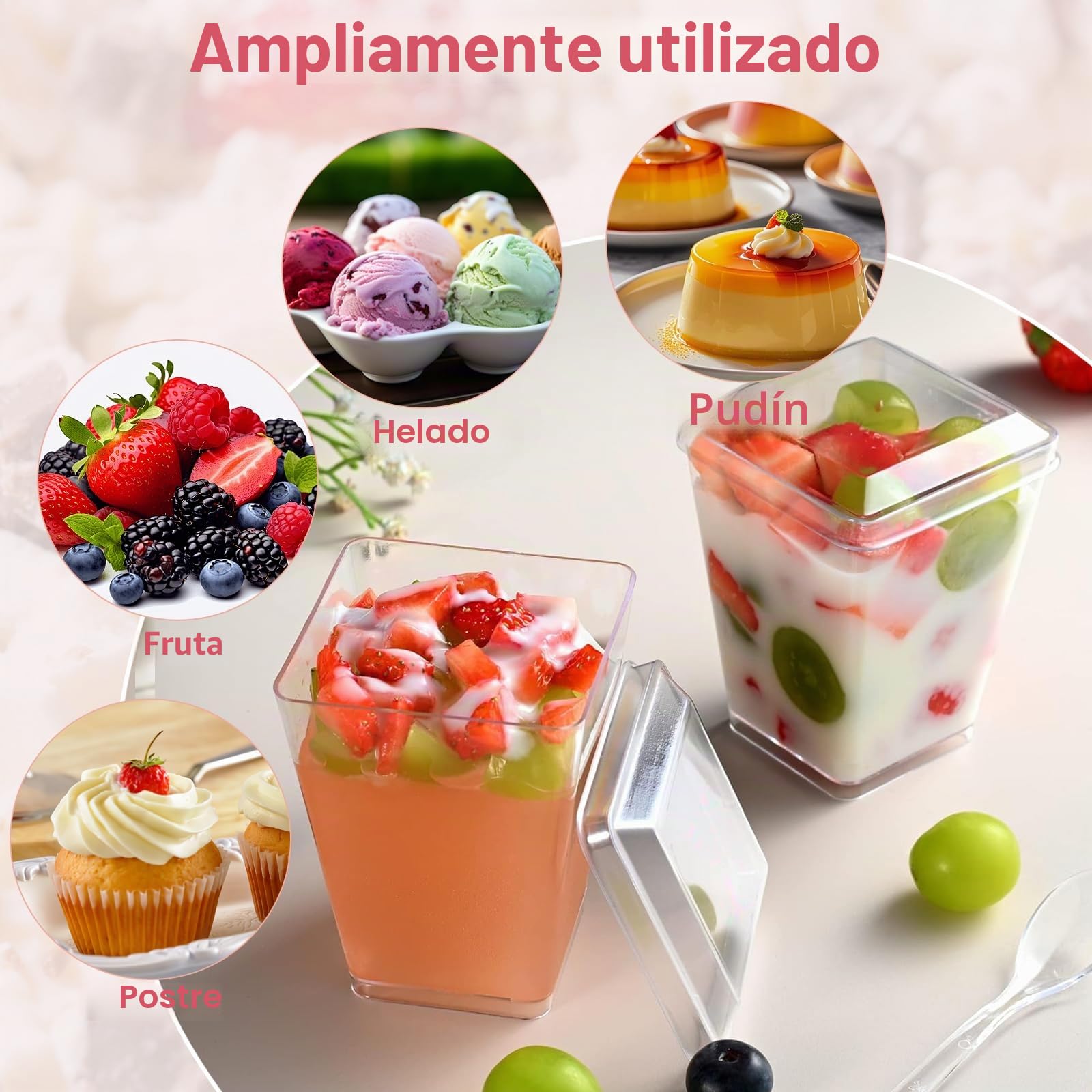 40 Piezas Vasos de Postre con Cucharas y Tapa, 5oz/160ml Reutilizables Tazas de Postre, Vasitos Aperitivos Plastico, Vasitos para Postres Transparentes, para Mesas de Postres de Bodas Navidad