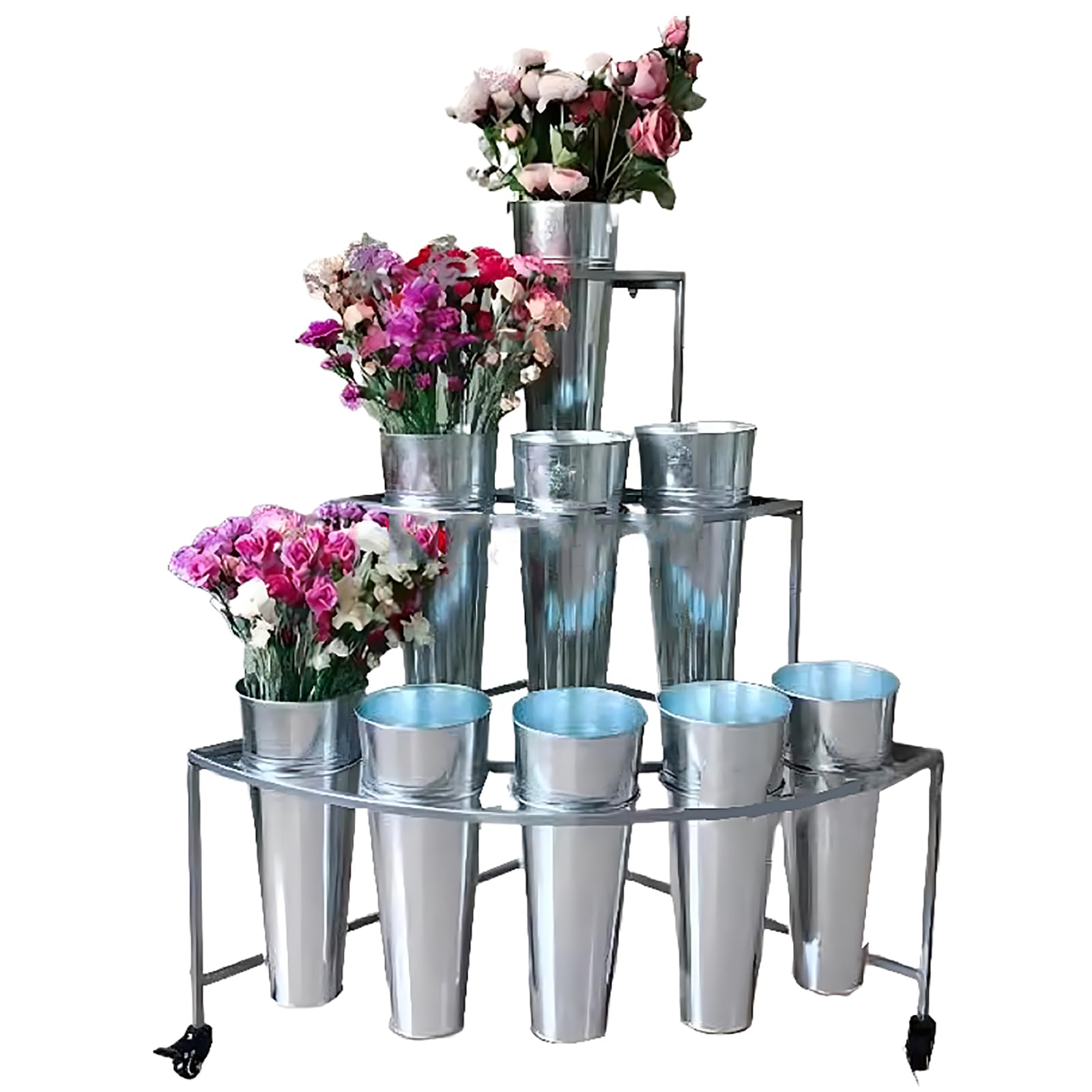 Présentoir à fleurs robuste à 3 niveaux en acier durable pour décoration extérieure