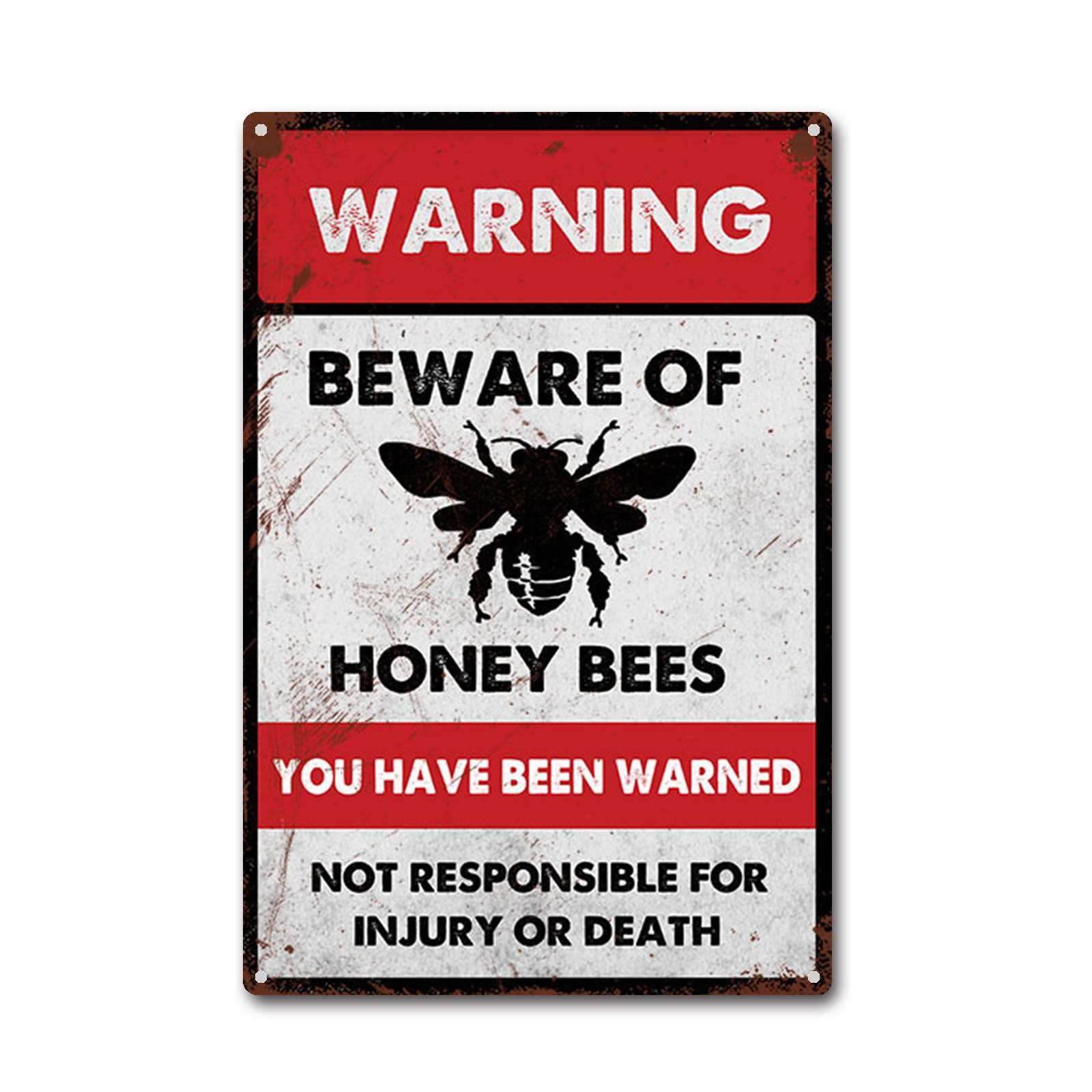 LIUAXICIA Tin Sign Beware of Honey Bees Metal Tin Sign Wall Decor Man Cave Bar 8x12Inch Tin Sign