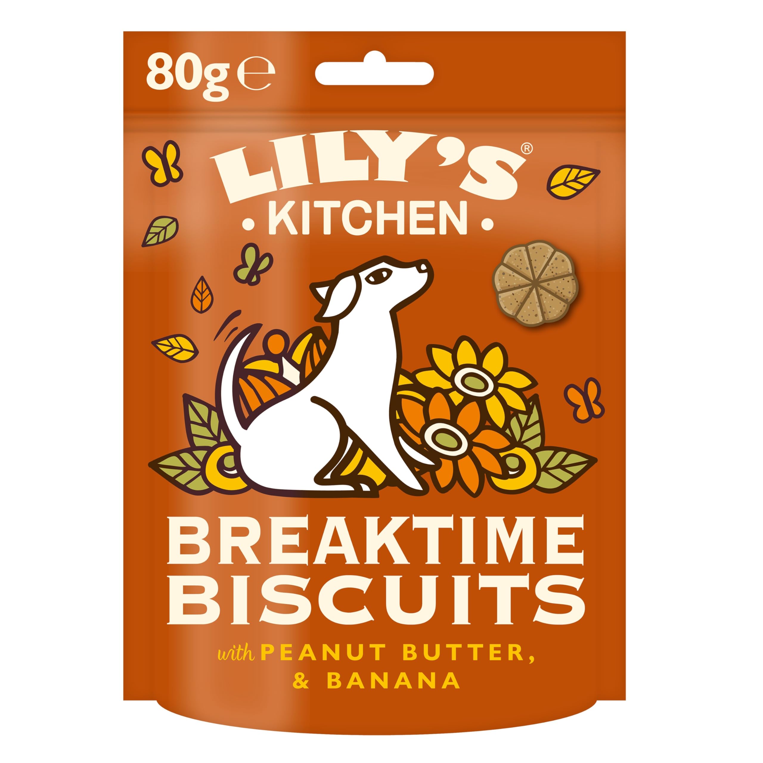 Lily's Kitchen Breaktime Biscuits with Peanut Butter and Banana. 8 x 80g. Dog Treats for Everyday Use and Rewards, Made with Natural Ingredients. Crunchy Biscuit. Great for Training.