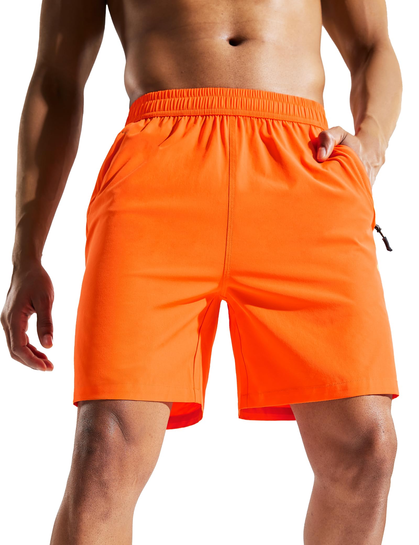 MIER Men's 7 Inch Athletic Shorts with 3 Zipper Pockets, Dry Fit