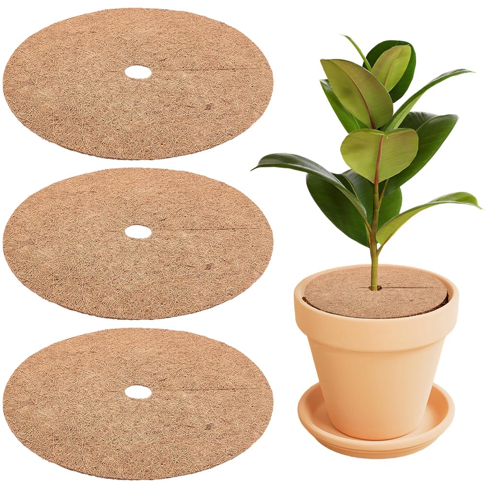 CREATCABIN 3Pcs Coconut Fiber Mulch Ring Plant Pot Soil Cover 30cm Tree Plant Protector Mat Natural Coco Coir Disc Plant Cover Ring Plant Ring Mulch Mat for Indoor Outdoor Trees Plants Landscaping