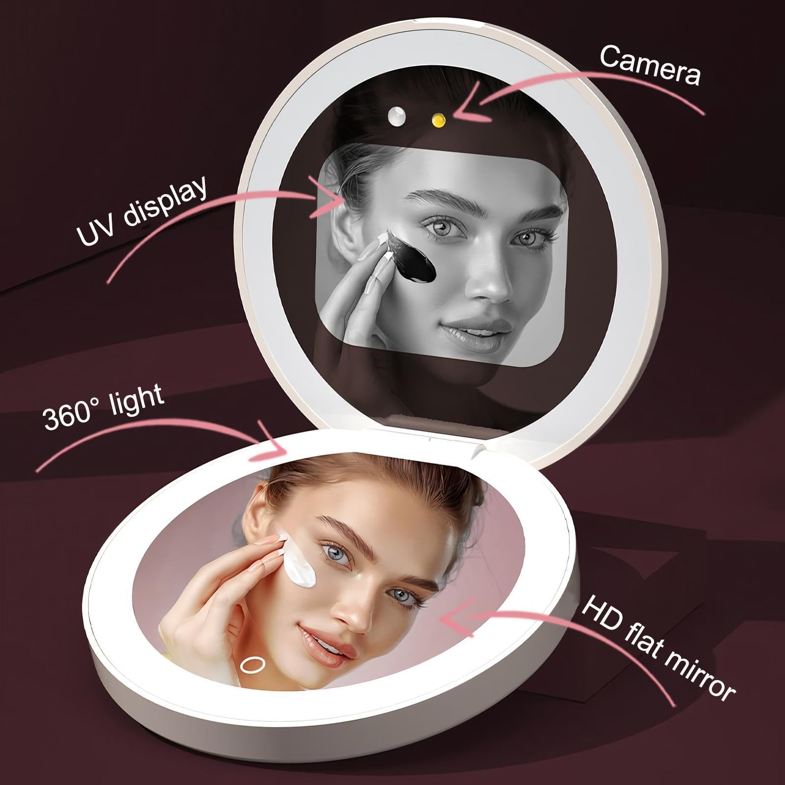 UV Spiegel Für Sonnencreme Test Sonnenschutz-Testgerät Mit LED-Beleuchtung | Handspiegel Tragbar Für Mädchen, Damen, Mütter, Salon, Zuhause, Reise, Badezimmer, Schminktisch, Auto, Büro und