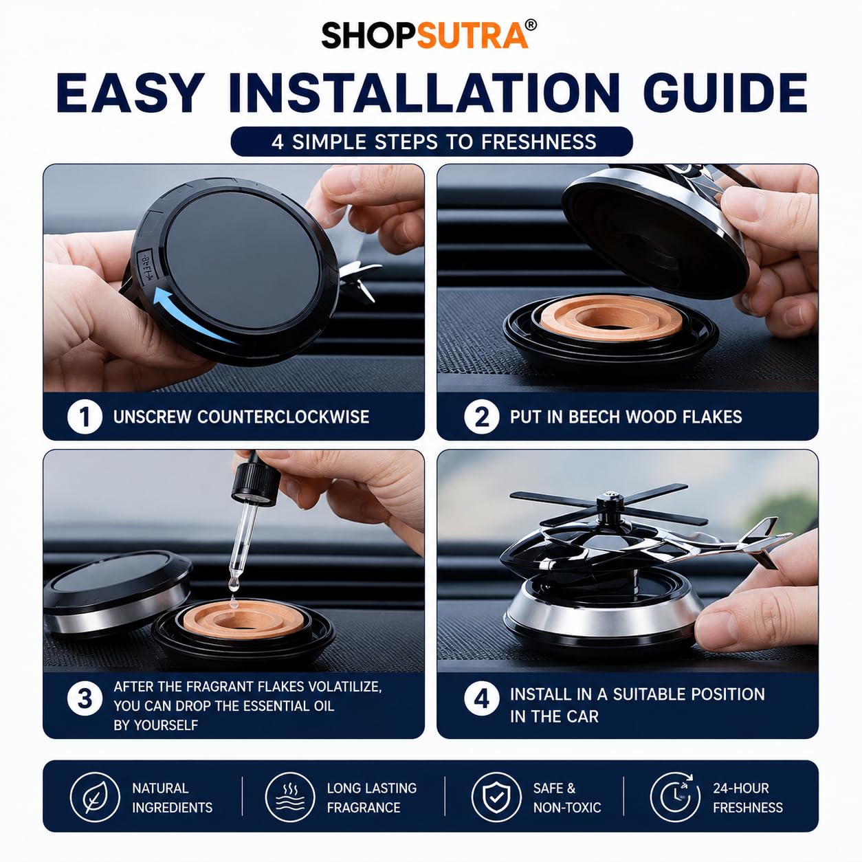 Solar Helicopter Car Perfume Diffuser - Unique Car Air Freshener -4