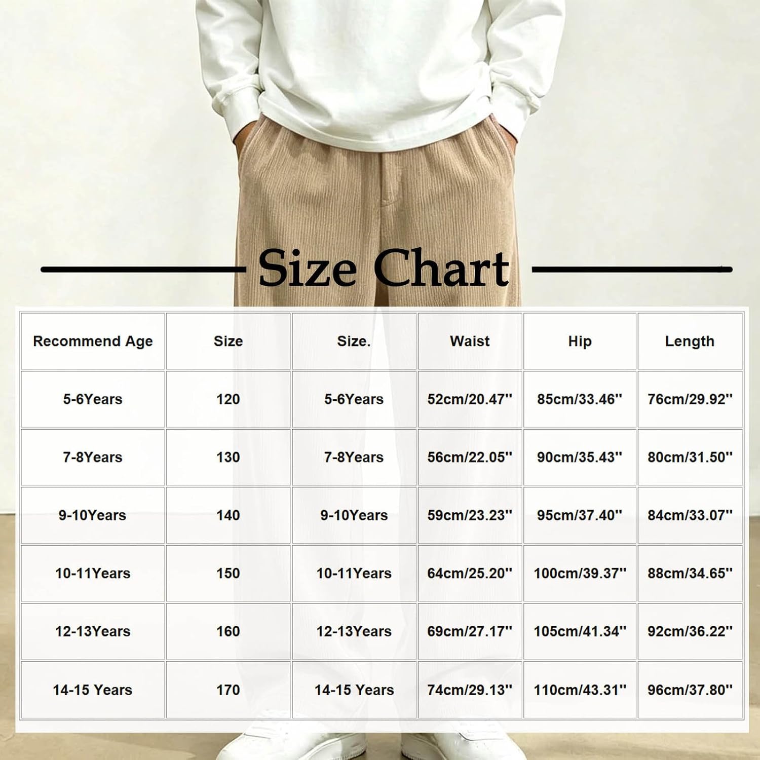 2026 Boys Corduroy Pants Pull On Plain Elastic Waist Long Pants