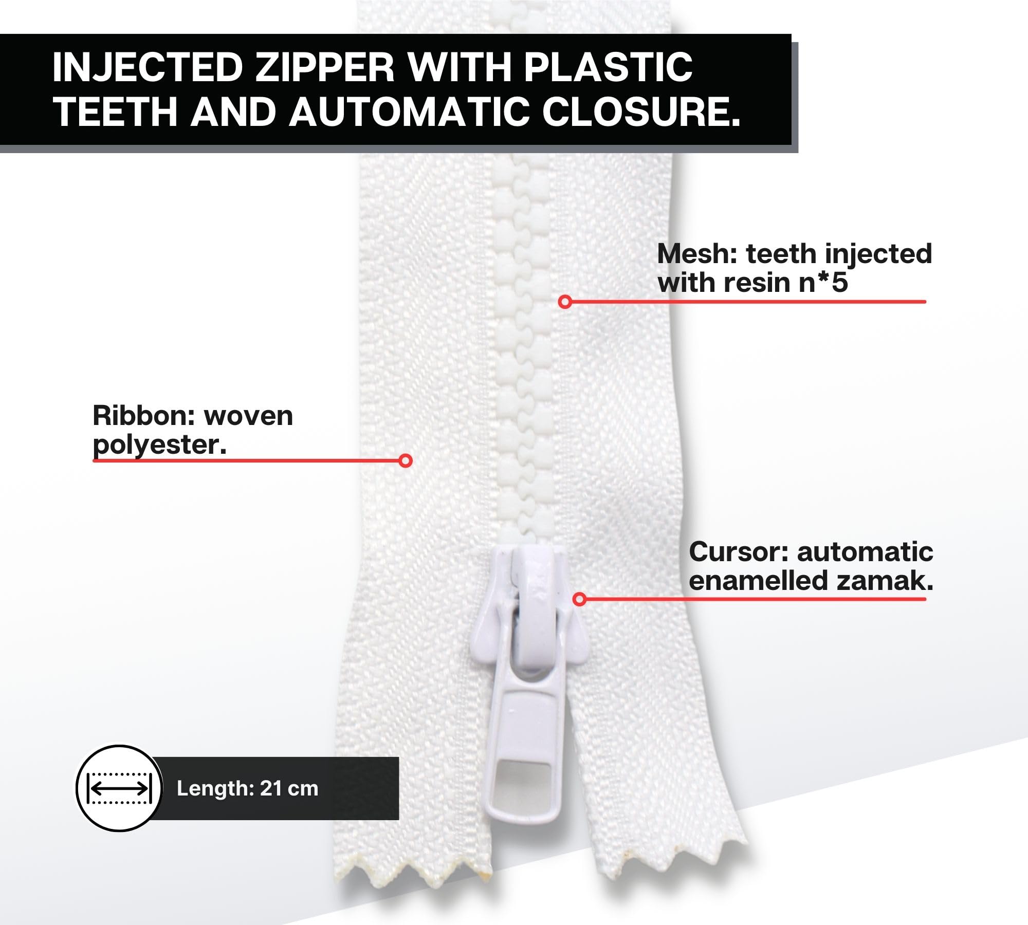 Zip Fermeture Eclair DOJA Barcelona | Fermeture Eclair Beige | Pack 10 | 210mm | Fermeture Curseur Fermeture éclair