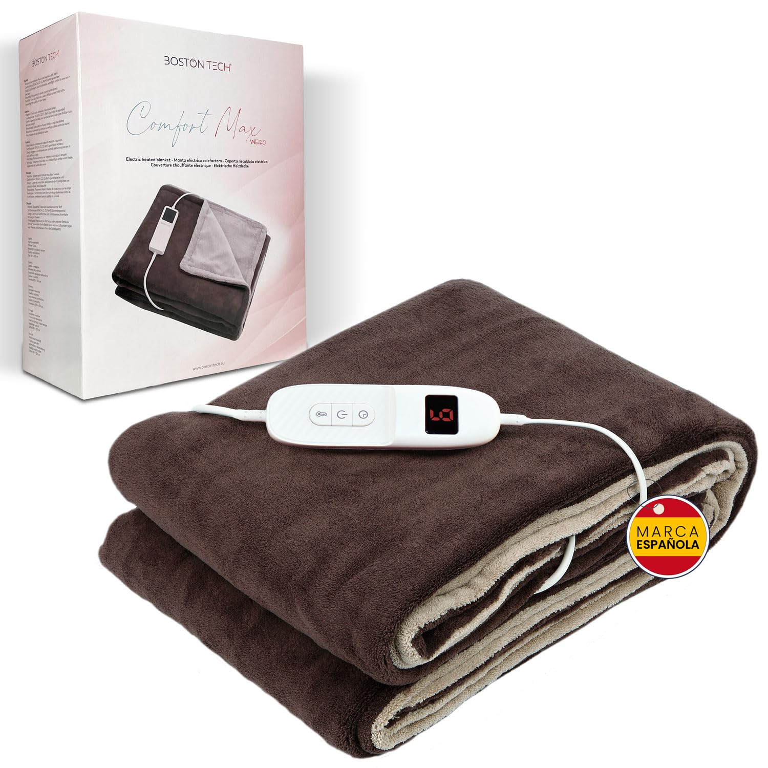 Manta Eléctrica Doble Comfortmax | 180 x 130 cm + 9 niveles de temperatura + Control digital removible | Calentamiento rápido + Apagado automático+ Protección sobrecalentamiento | Lavable a máquina