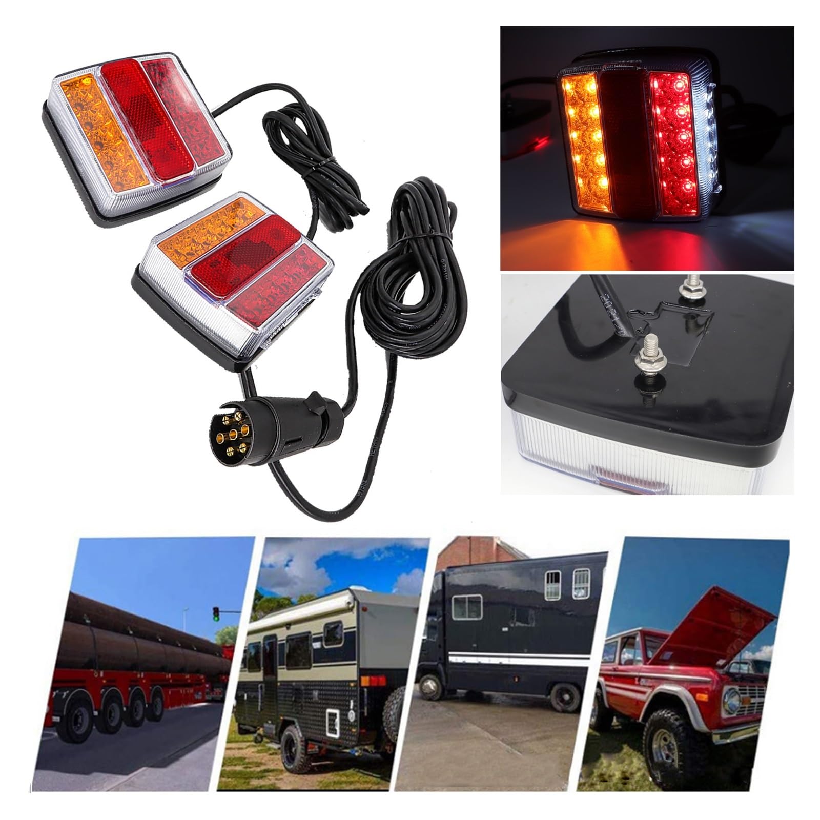 1 zestaw 10 m 7 wtyk pinowy 12 V 16 Led świateł holowniczych przyczepy tylne światło kierunkowskazów tylnych lampka tablicy rejestracyjnej ciężarówka RV Akcesoria do Kamperów i Samochodów Kempingowych