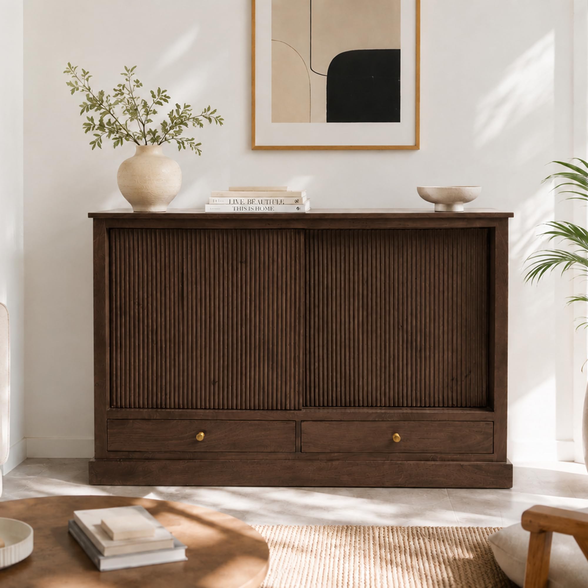 The Attic Velora Cabinet, Kitchen and Living Room Storage, Solid Wood, Walnut Finish-picture-23