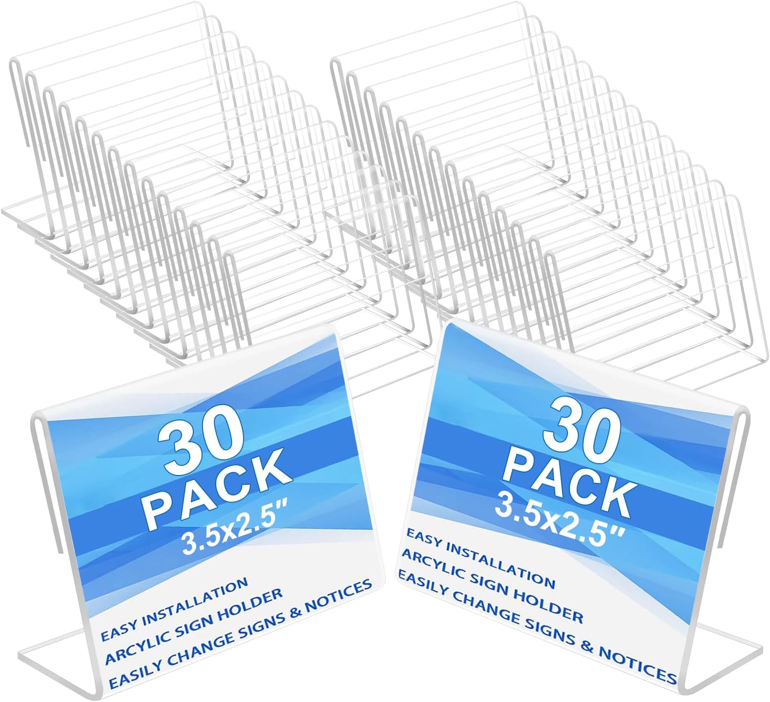 30 pack Small Acrylic Sign Holder 3.5 x 2.5 Inch,Mini Food Sign Labels for Party Buffet,L-Shape Name Card Display Holder,Mini Clear Acrylic Sign Display Holder for Office,Store,Restaurant- Horizontal