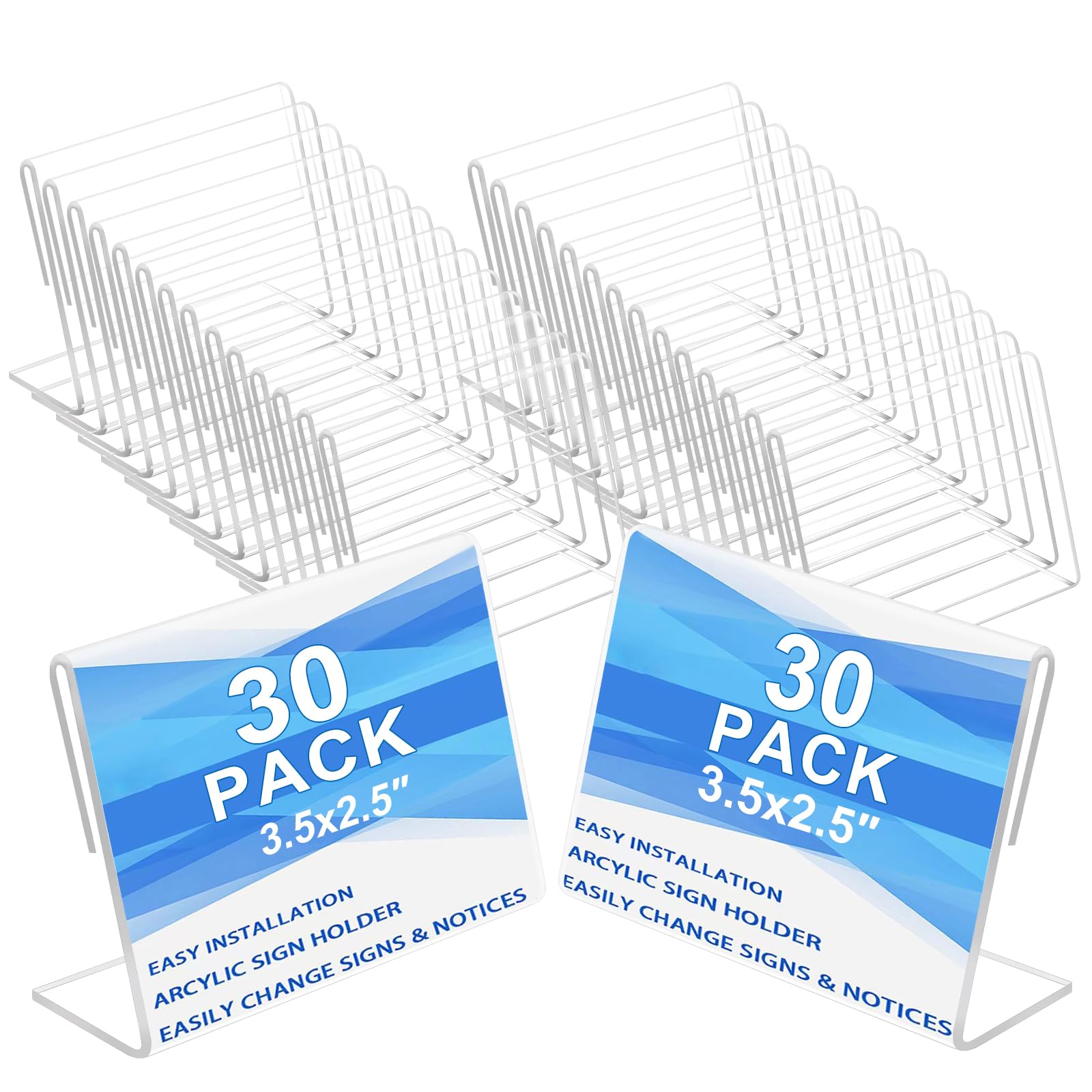 Photo 1 of 30 pack Small Acrylic Sign Holder 3.5 x 2.5 Inch,Mini Food Sign Labels for Party Buffet,L-Shape Name Card Display Holder,Mini Clear Acrylic Sign Display Holder for Office,Store,Restaurant- Horizontal