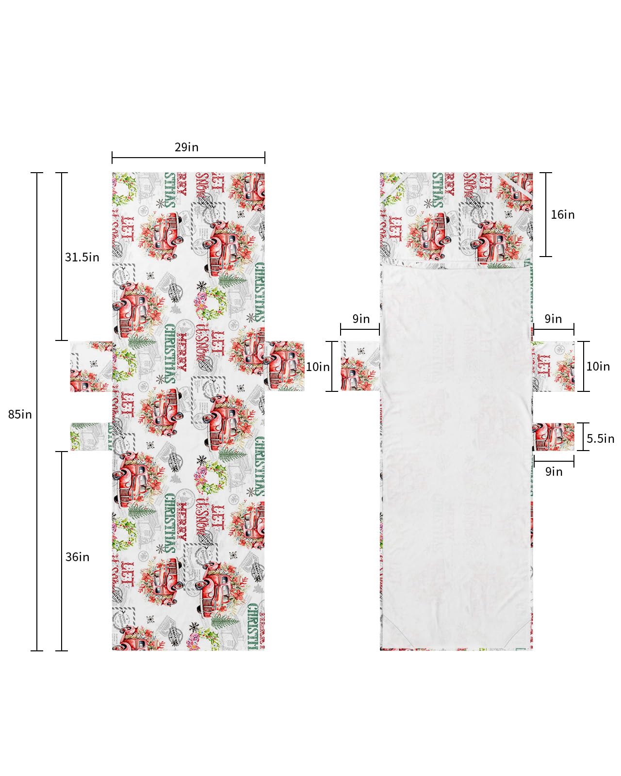 Red Truck Christmas Beach Lounge Chair Towel Cover, Soft Chaise Lounge Towel with Side Pockets Patio Pool Chairs Cover for Beach/Pool Sunbathing 29x85 Xmas Tree Botanical Wreath Retro