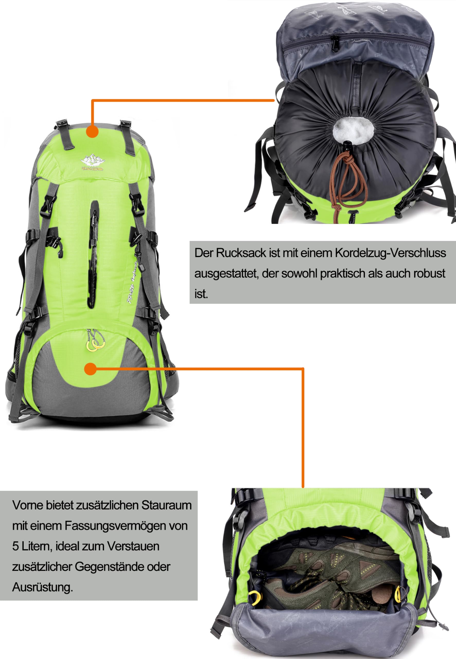 Maity Leichter Wanderrucksack 50L multifunktionaler schwarzer Wandercamping Outdoor kleiner Rucksack Männer und Frauen atmungsaktiver wasserdichter Rucksack für Wandern