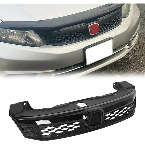 ZXMOTO Front Upper Grille Painted Black Compatible With Honda Civic 2012 4DR Sedan,Bumper Grille Assembly For Civic 4dr Sedan