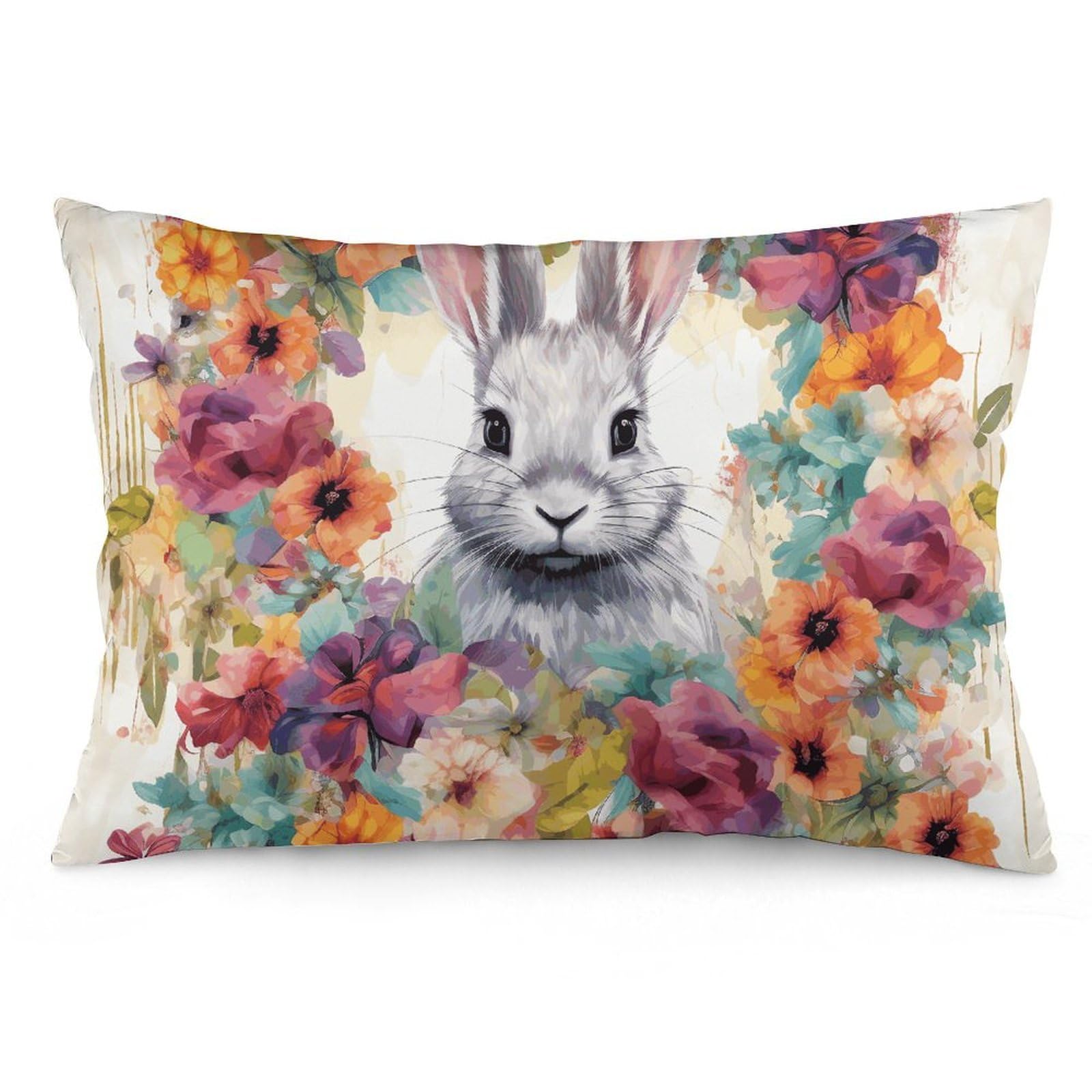 NTVOWPZO 2 Pack Decoration Throw Pillow Covers 12 "x20 Pillowcases Covers Watercolor Rabbit and Flowers Pillowcases Modern Farmhouse Home Decor Sofa Cushions Covers for Couch Bed Living Room