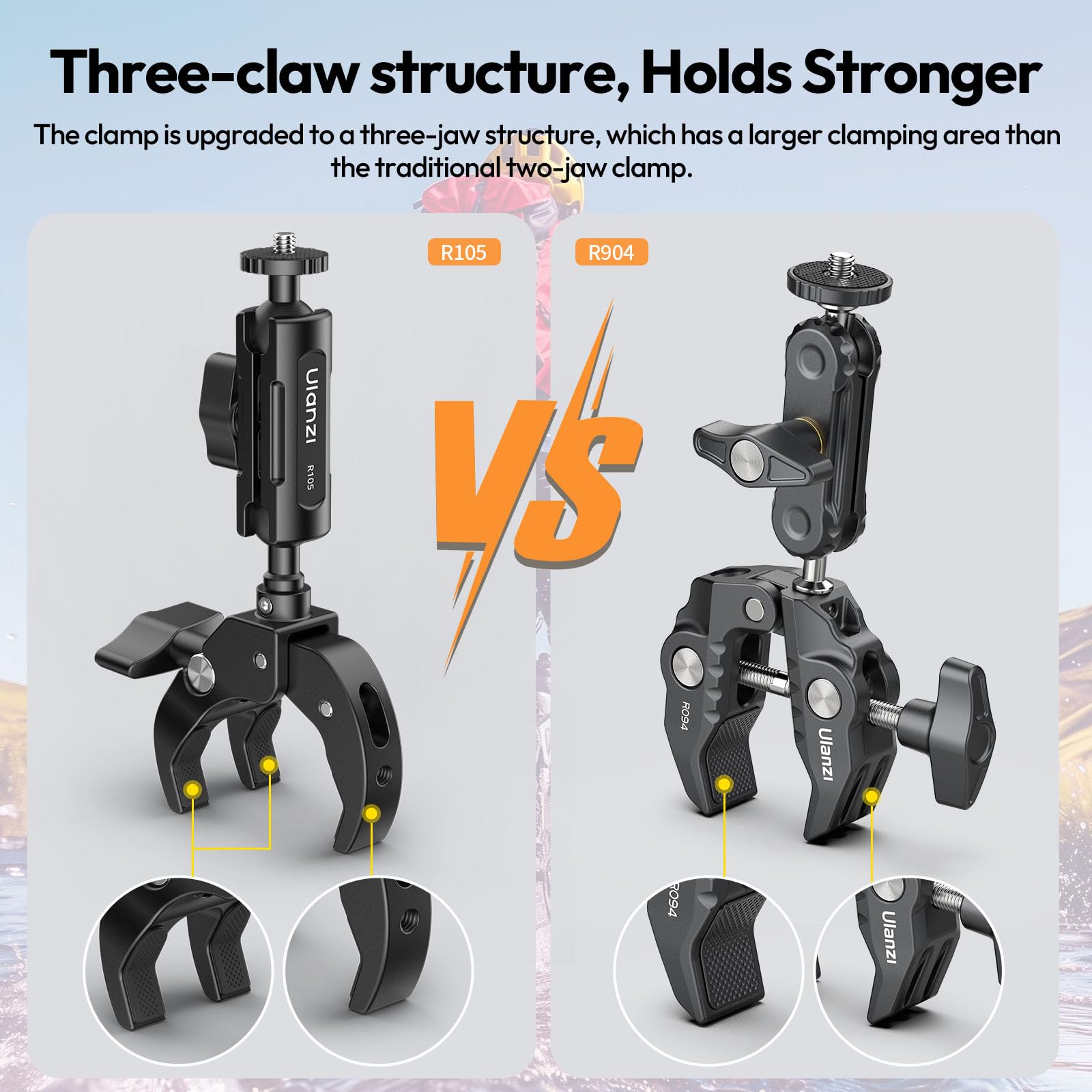 ULANZI R105 Support pour caméra avec Conception à Trois Griffes, Double tête sphérique à 360° avec vis 1/4, Adaptateur pour Smartphone/caméra d'action, Compatible avec GoPro Max Hero 13/12/11/10/9