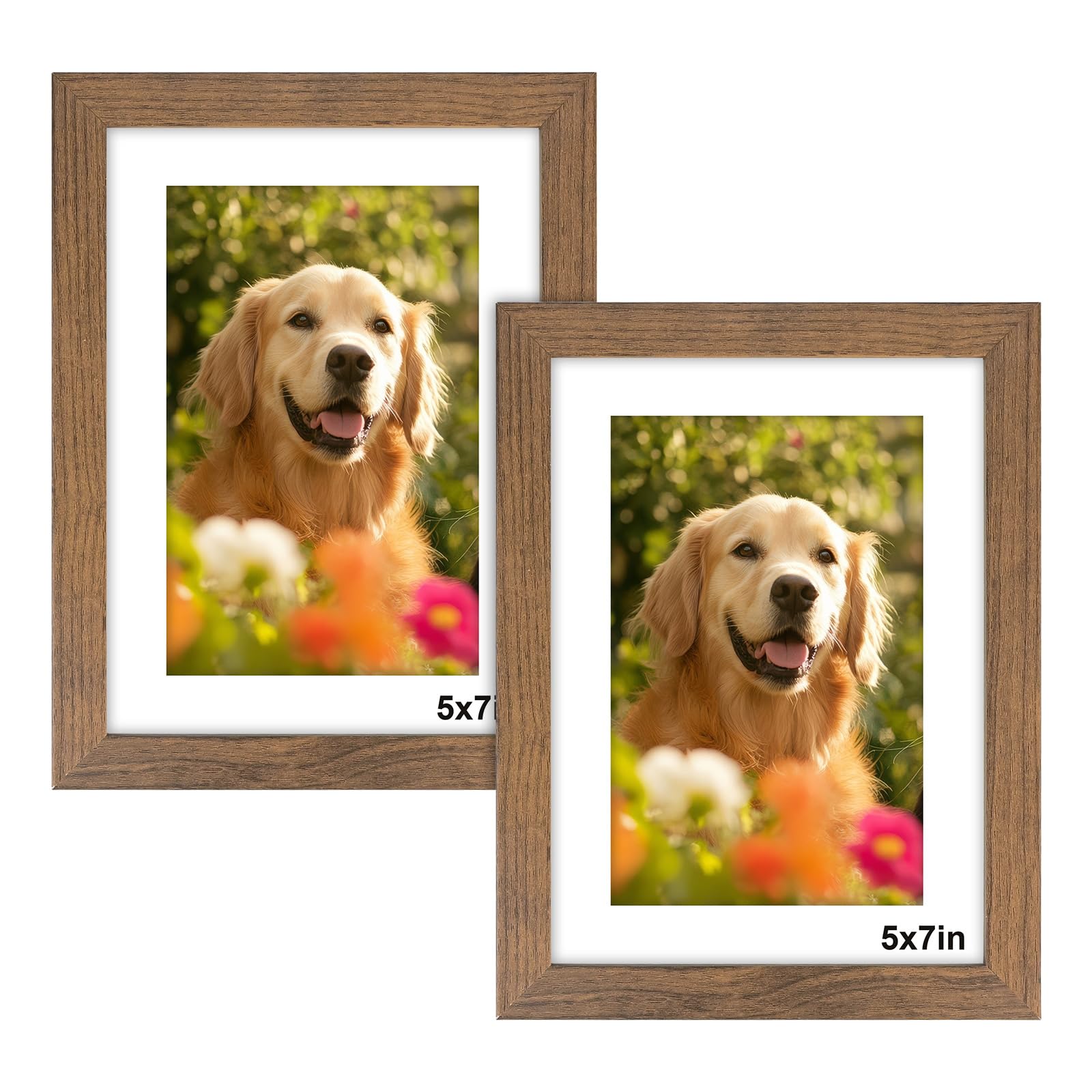 7x5 Photo Frame - 2 Pack Brown Wood Finished 5x7 Picture Frames with Mount, Photo Frames 7x5 Picture Frame for Wall Mount & Desktop