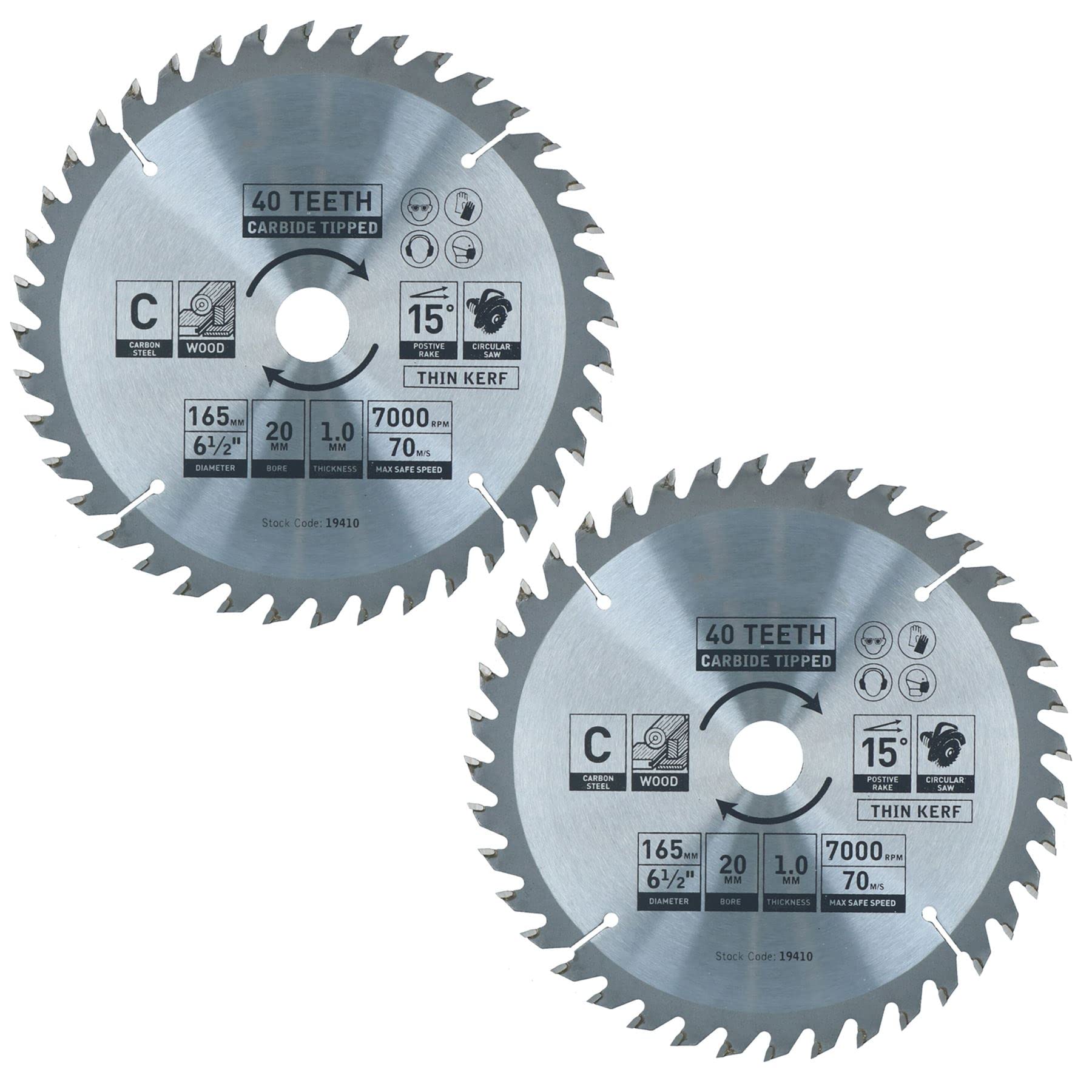 Circular Saw Blade 165mm x 16 / 20mm 40 Teeth TCT Cutting Disc Wood 2pc