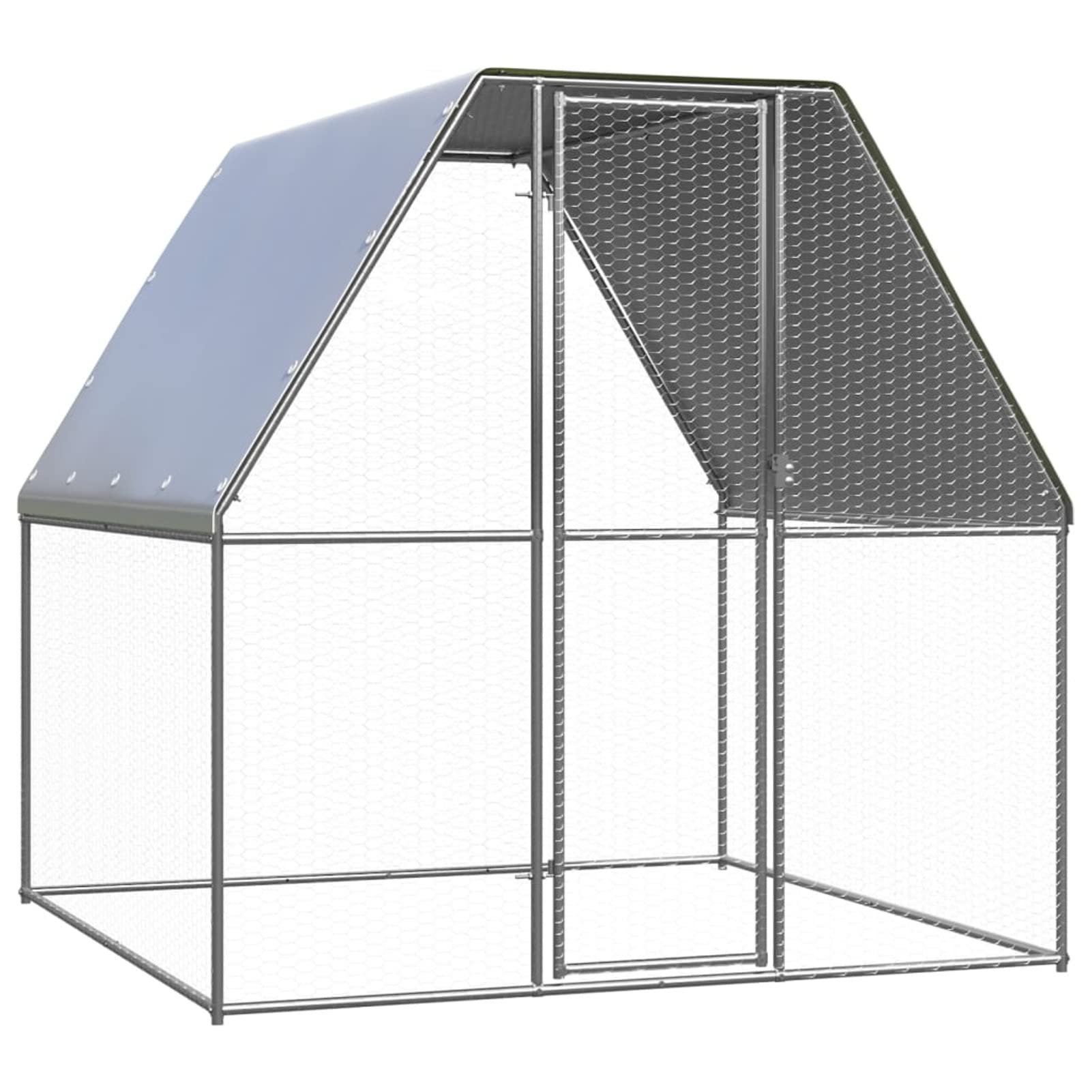 Homgoday Jaula para pollo, color plateado y gris, 2 x 2 x 2 m, acero galvanizado, gallinero y corral, jaula para gallinas, patos, conejos, perros, jaula para aves de corral, animales y suministros