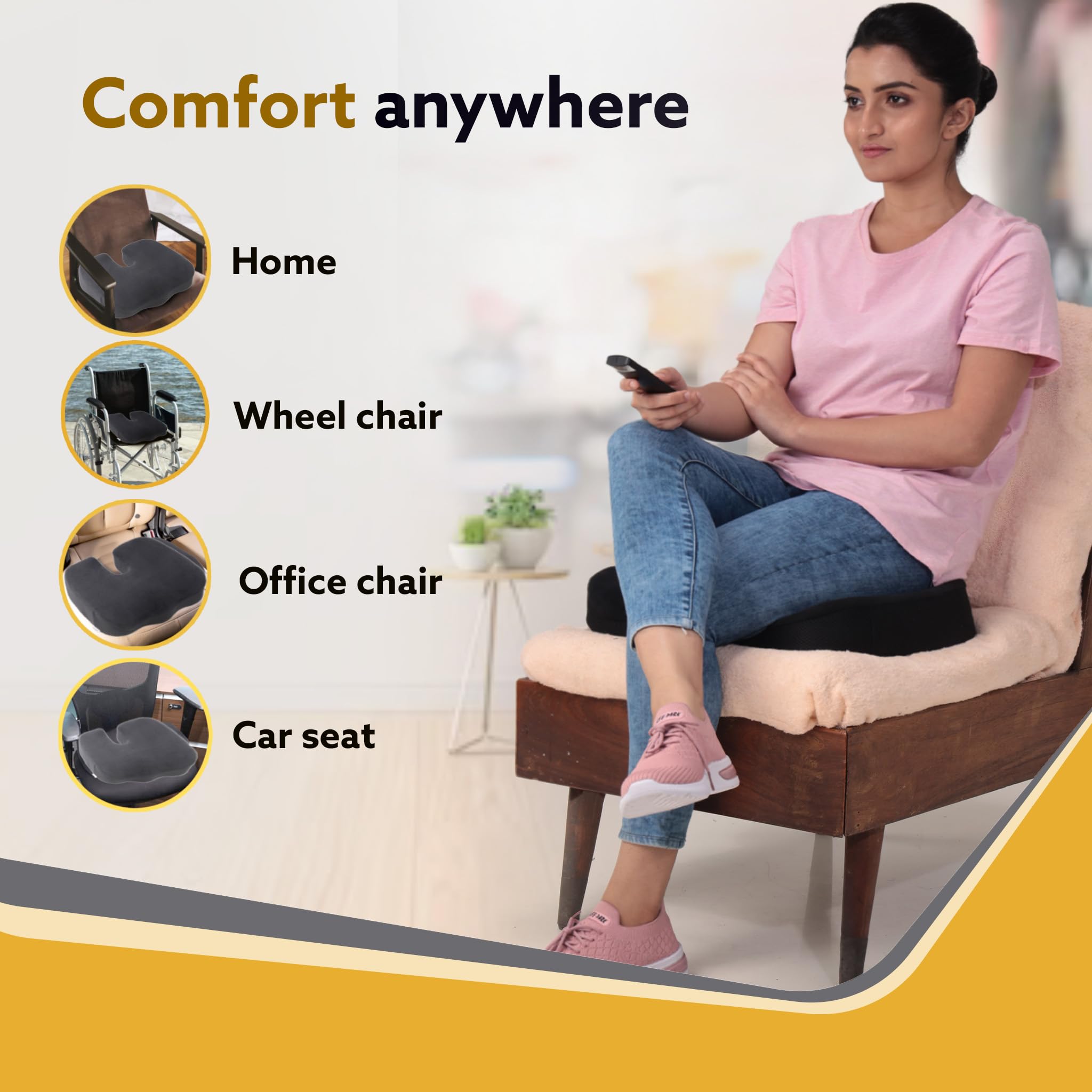 AGARO Coccyx Seat Cushion Orthopedic Memory Foam Coccyx Seat