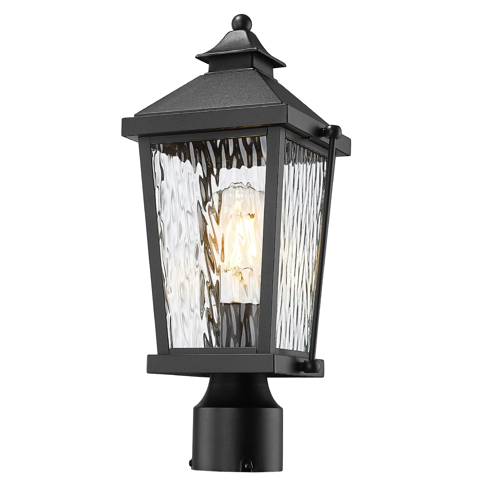 zeyu 17 Inch Outdoor Lamp Post Fixture, Modern Outdoor Lamp Post Light, Post Lantern Light for Porch, Die-Cast Aluminum with Water Ripple Glass, Black Finish, ZW105P BK-SW