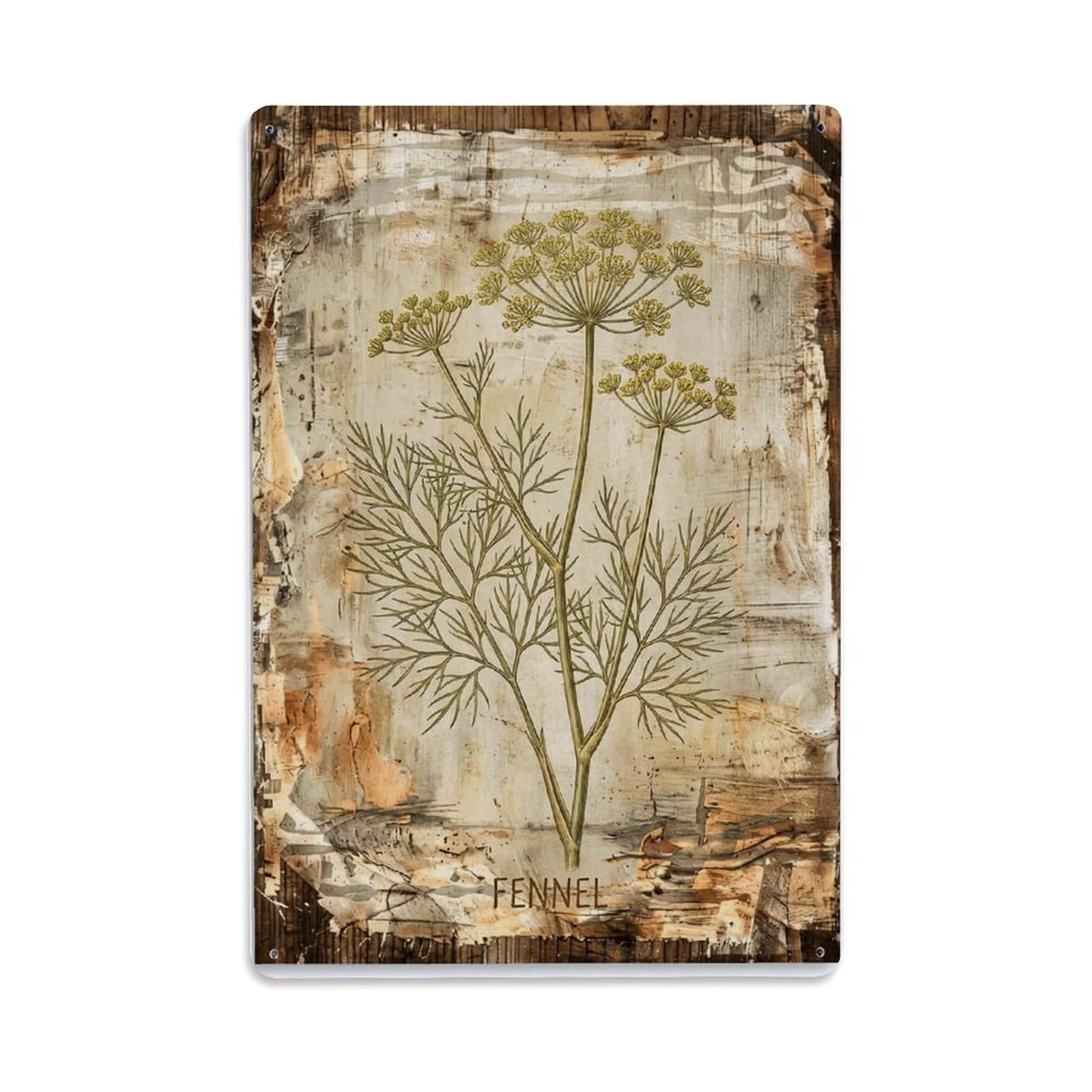 Fqnyr Style Fennel Botanical Vintage Metal Tin Sign Plaque Wall Decor For Cafe, Club Bar, Office, Home Garden Metal Poster 8X12inch