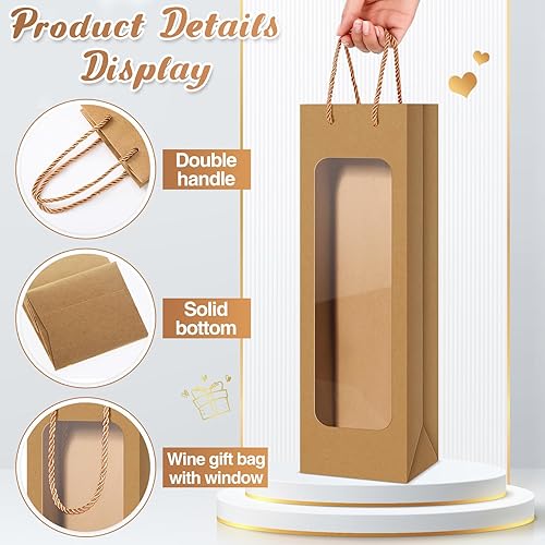 Miniatura 66 de Tioncy 24 bolsas de regalo de botella de vino individual de Navidad, bolsas de champán para bodas a granel con ventana transparente, cajas Negro