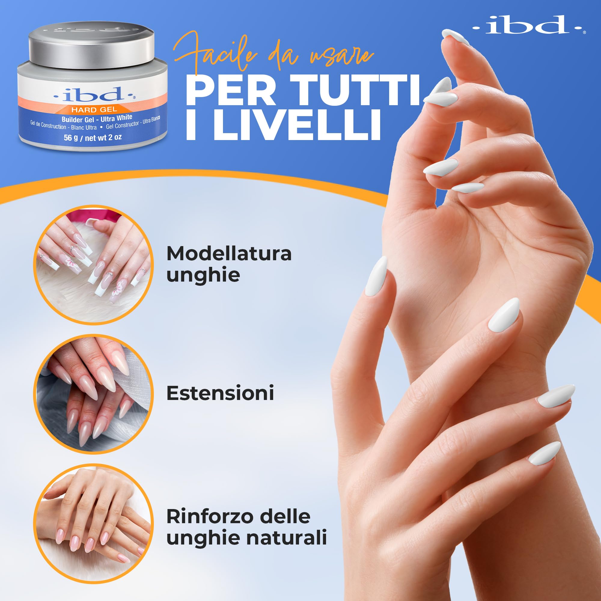 IBD Hard Gel - Gel costruttore UV Ultra White, 56 g - MADE IN USA - Gel costruttore premium per unghie in gel