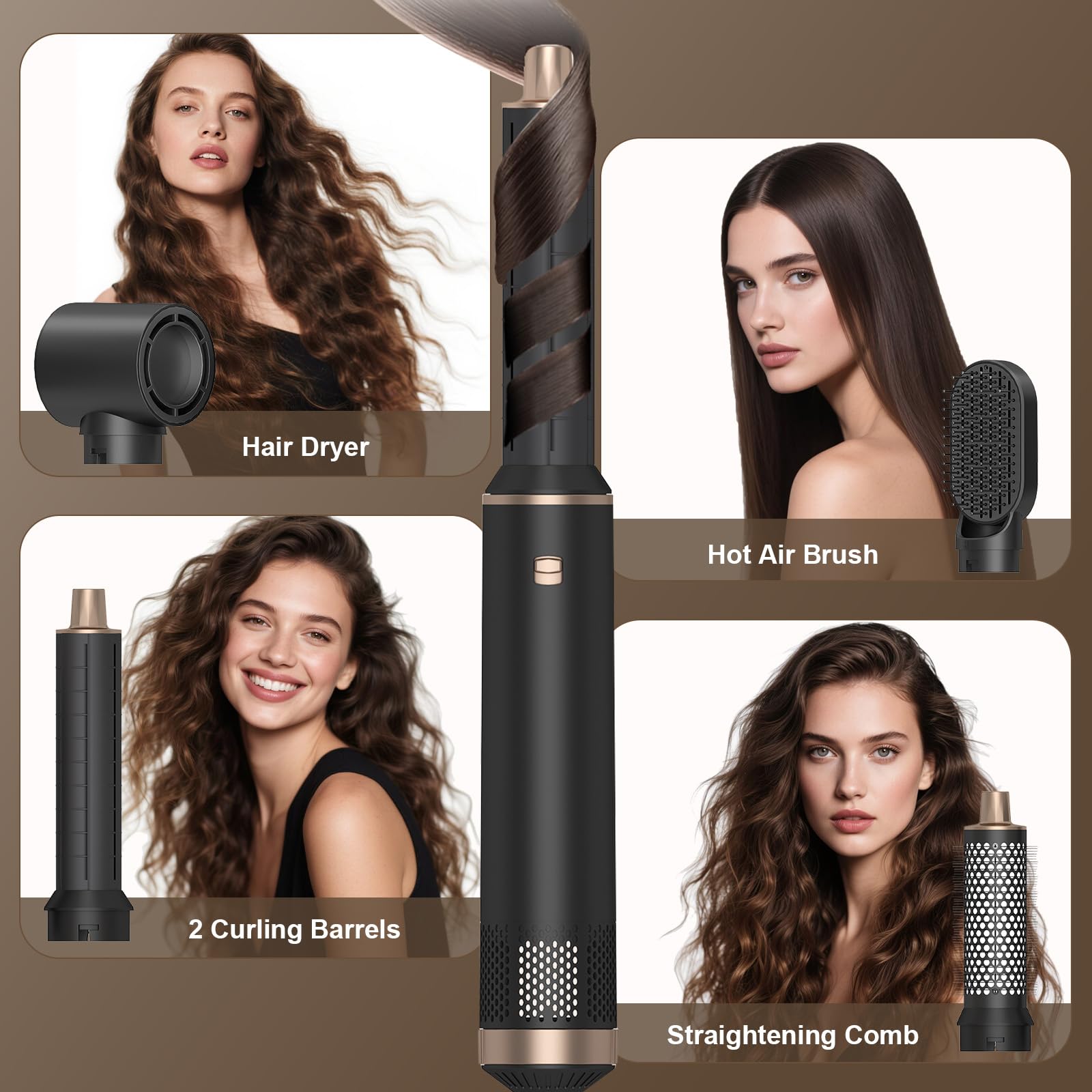 Hairstyler 5 w 1, profesjonalna stylizacja włosów, zestaw Airstyler z lokówką samochodową, jonami suszarki do włosów, szczotką grzewczą, prostownicą do wszystkich rodzajów włosów, stylizacja włosów do