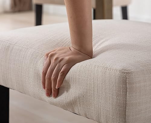 Miniatura 5 de CIMOTA Upholstered Rattan Dining Chairs Set of 2 Mid Century Modern Kitchen  Dining Room Chairs Linen Farmhouse Armless Side Chair with Black Wood