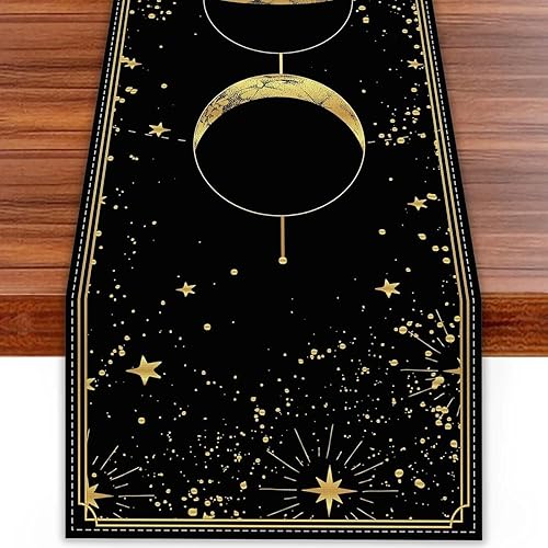 Miniatura 8 de FARMNALL Camino de mesa de lino con luna, mantel místico bohemio de astrología, Ouija, decoración de tarot, decoraciones góticas y suministros para