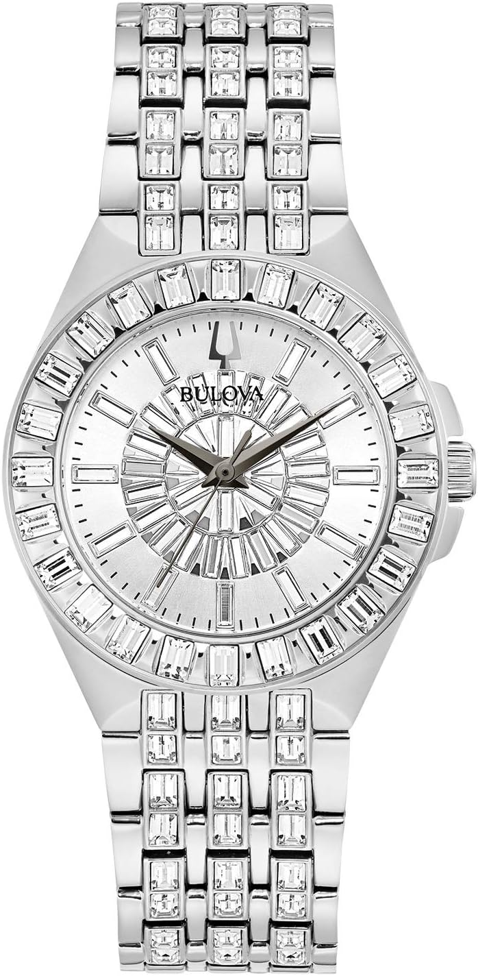 BulovaCrystal Quartz Ladies Watch, Stainless Steel, Silver-Tone (Model: 96L278)