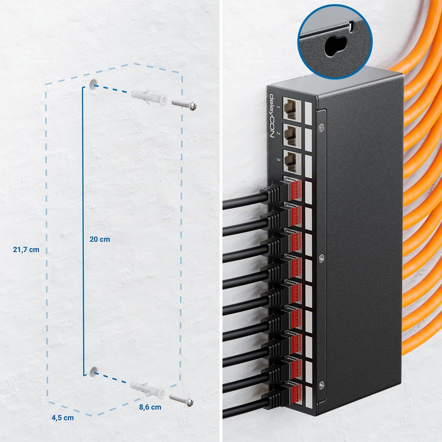 deleyCON 12 Ports CAT7 Set de Panneaux de Brassage avec 12x CAT.7 RJ45 Module Jack Keystone STP 10 Gbit/s - Compatible avec le Câble de Pose CAT6 CAT6a CAT7 CAT8 Ethernet LAN DSL Câble Réseau - Noir