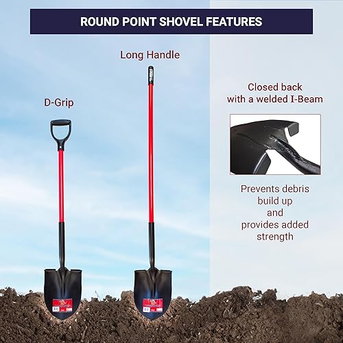 Miniatura 5 de Bully Tools 82515 Pala de punta redonda de calibre 14 con mango largo de fibra de vidrio