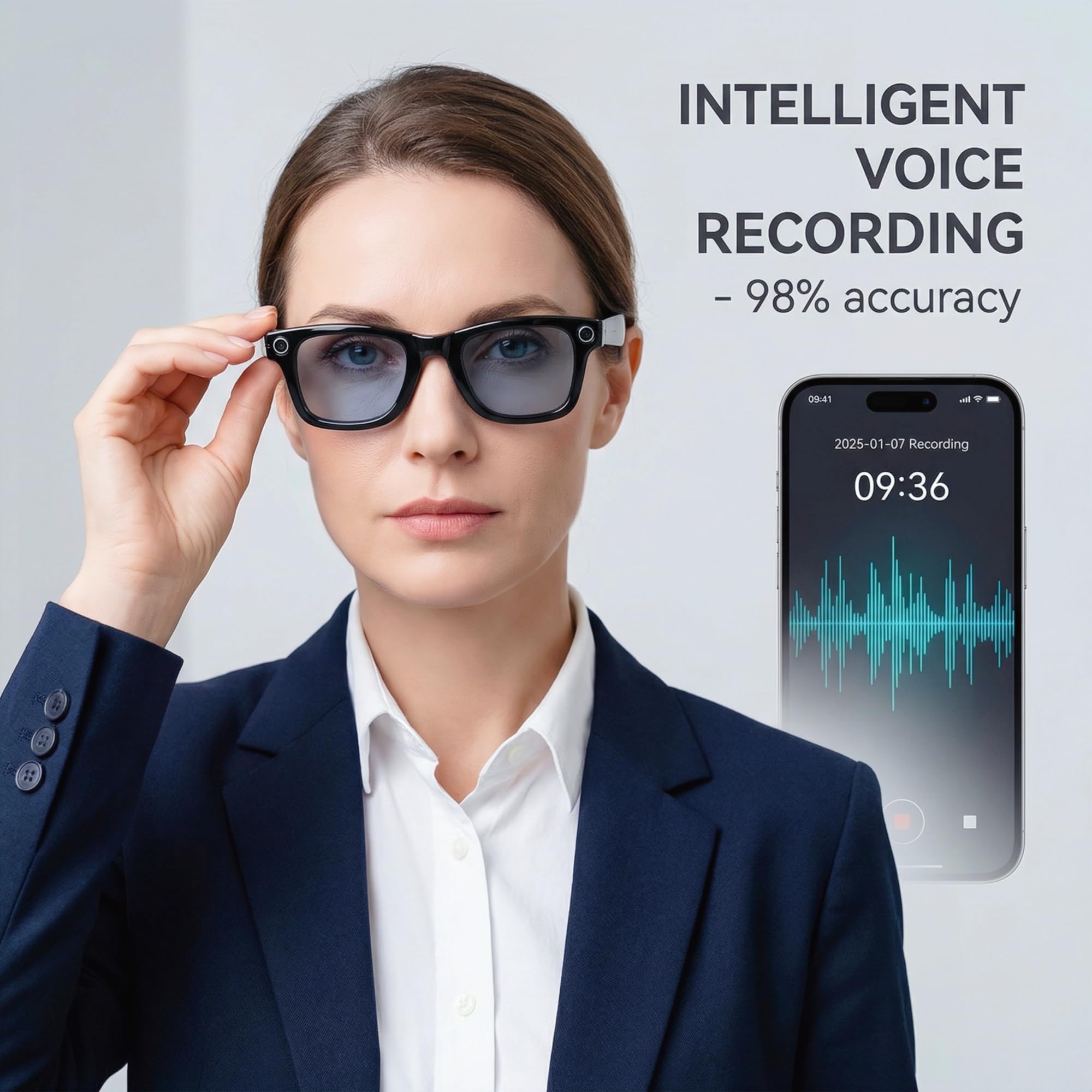 Occhiali intelligenti AI aggiornati 2026 con fotocamera HD, riconoscimento fotografico Al, fotografia, video, registrazione, chiamate Bluetooth, riproduzione di musica, impermeabile IP65