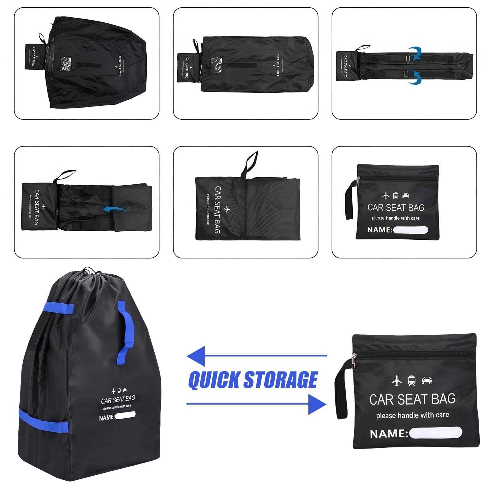 Gate Check Sac de transport pour siège enfant, sac de voyage pour les voyages en avion, siège enfant, sac de transport, sac de voyage, pour poussette, siège enfant - 85 x 45 x 45 cm - Noir +