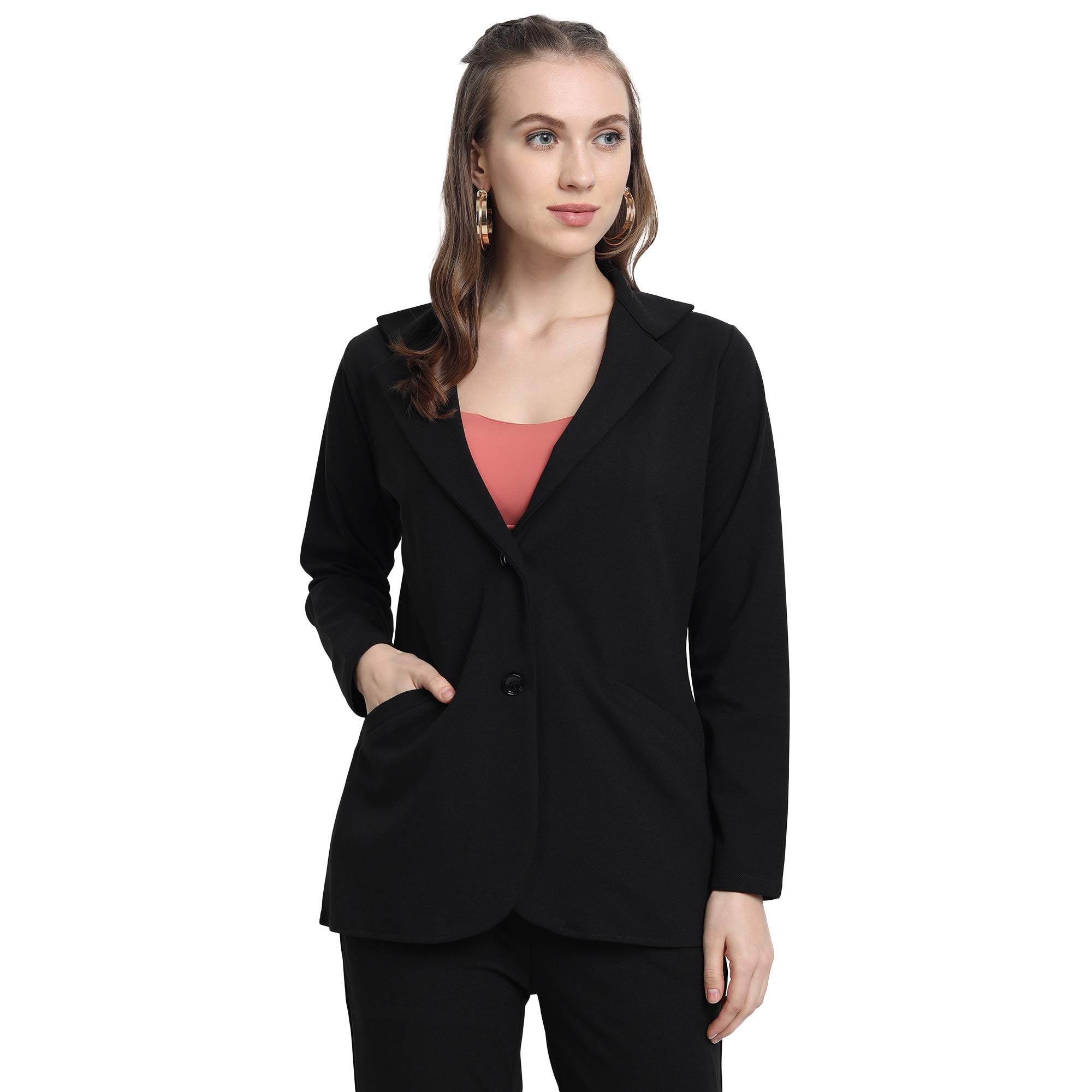 Golden Kite Black Solid Knotch Collar Blazer