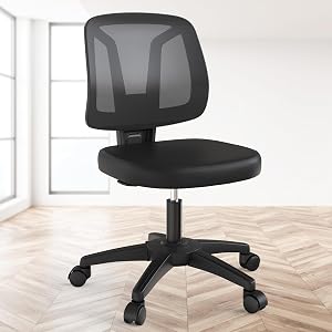 Swivel No Arms Small Home Desk Chair Without Arms for Computer with Height Adjustable Lumber Support and Rotatoable