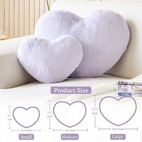 Miniatura 2 de Almohadas de corazón lavanda, bonita almohada decorativa de corazón, almohadas en forma de corazón para cama, cojín de felpa de piel sintética de