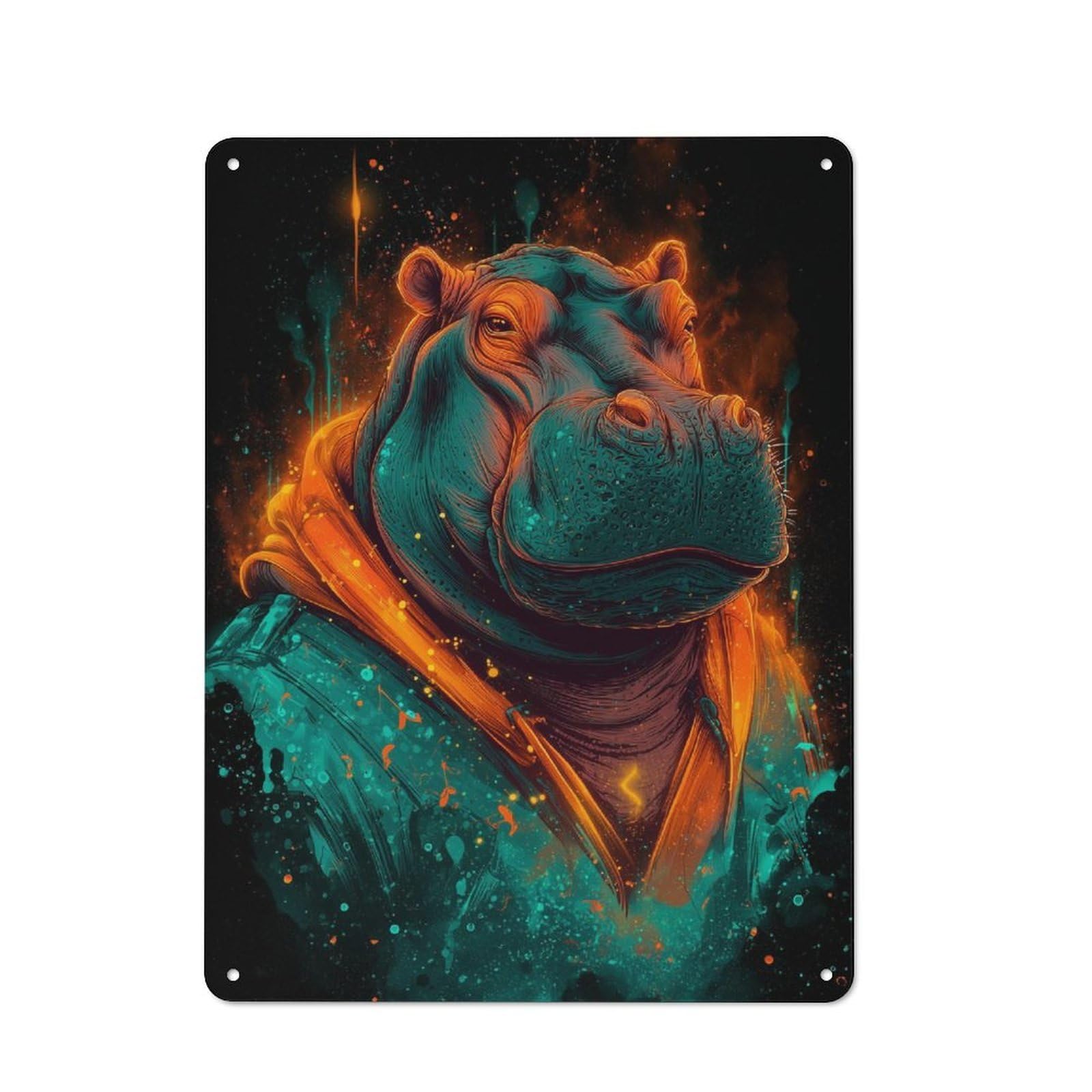 Nostalgic Decorative Tin Plaque 40x30cm Featuring Vibrant Hippo Art, Classic Pub Decor for Cafe, Pub, Workshop Or Home Bar